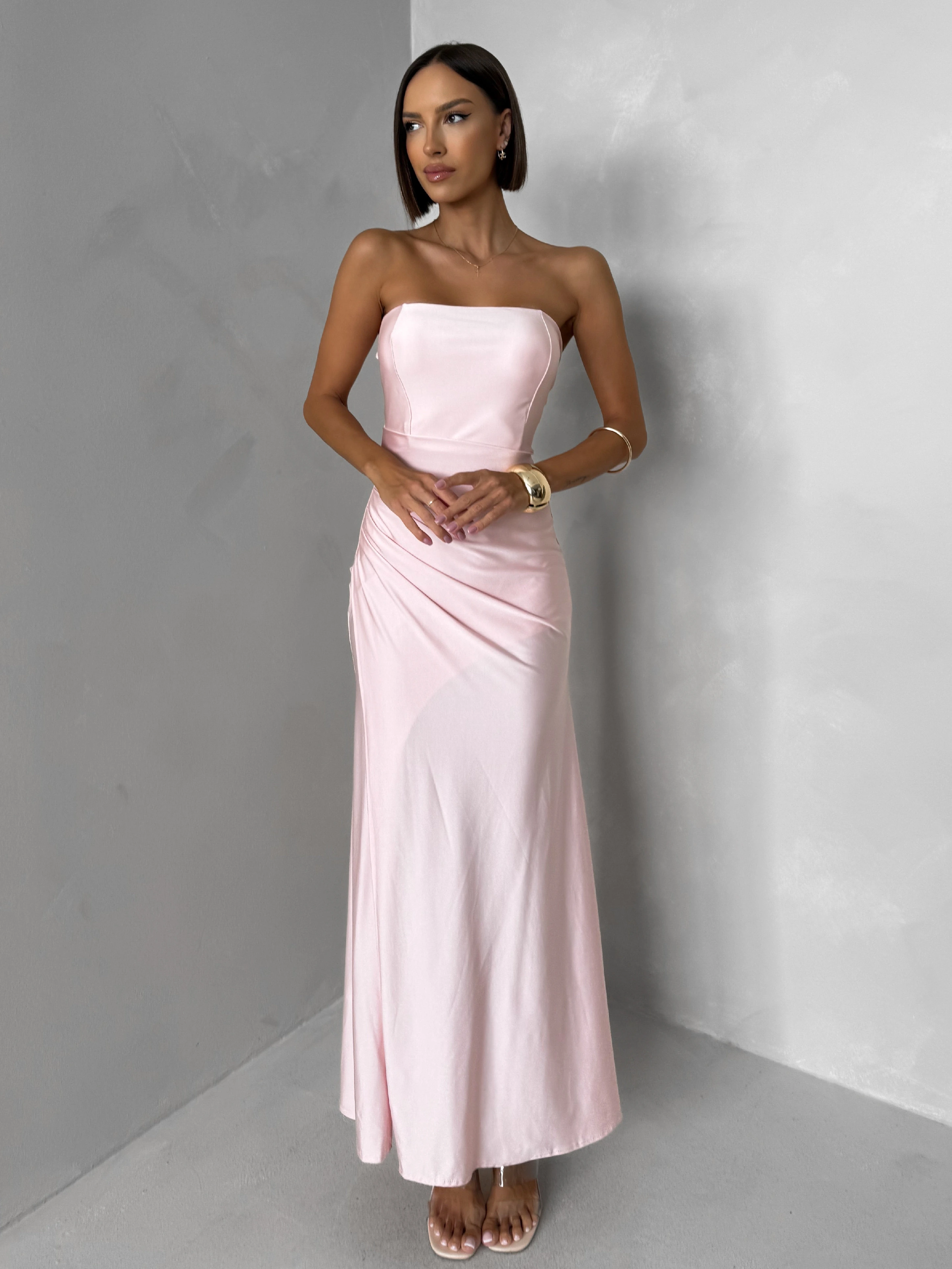 Svetloružové korzetové tvarujúce šaty ESLIRA bez ramienok Veľkosť: ONESIZE