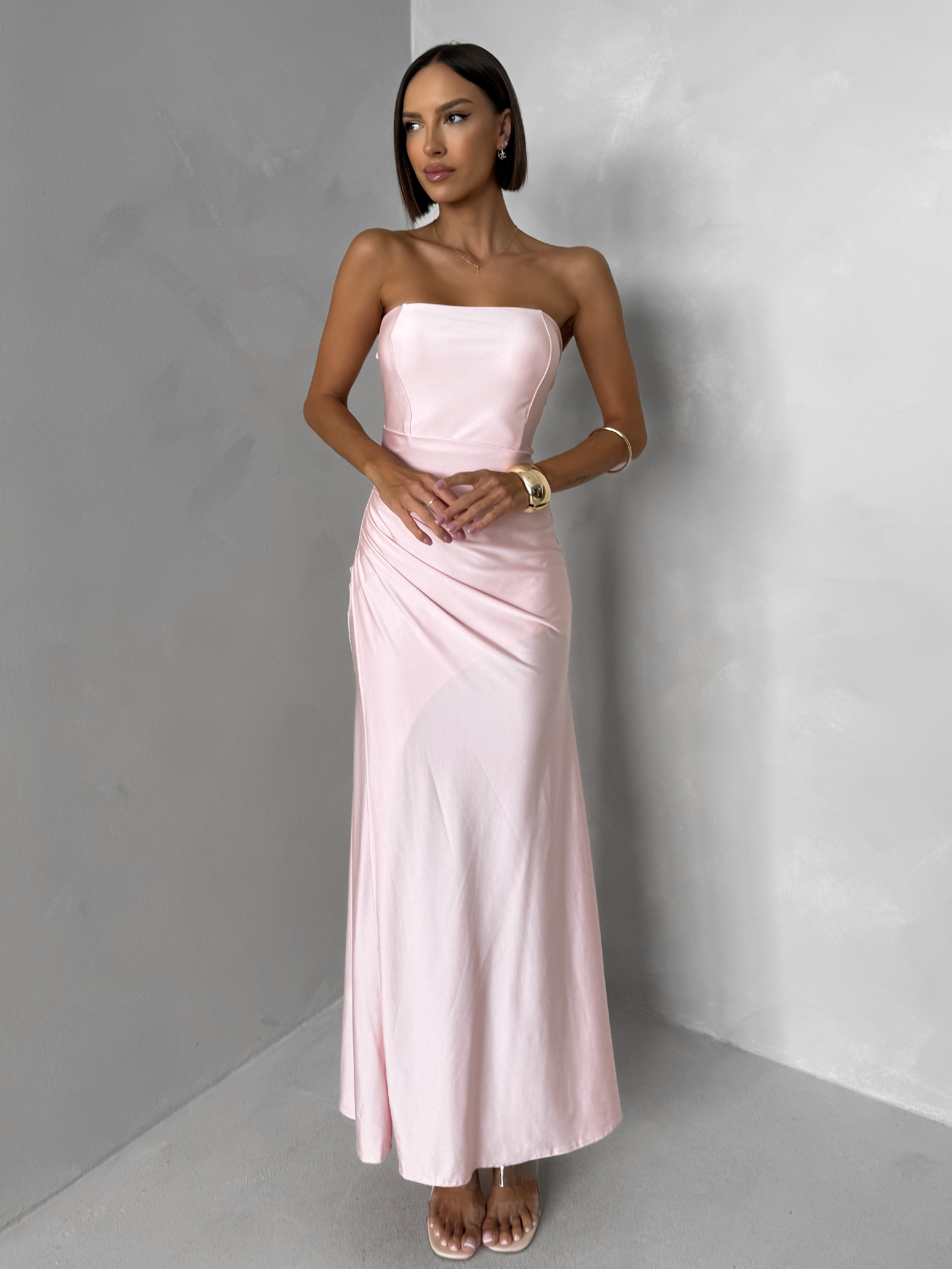 Svetloružové korzetové tvarujúce šaty ESLIRA bez ramienok Veľkosť: ONESIZE