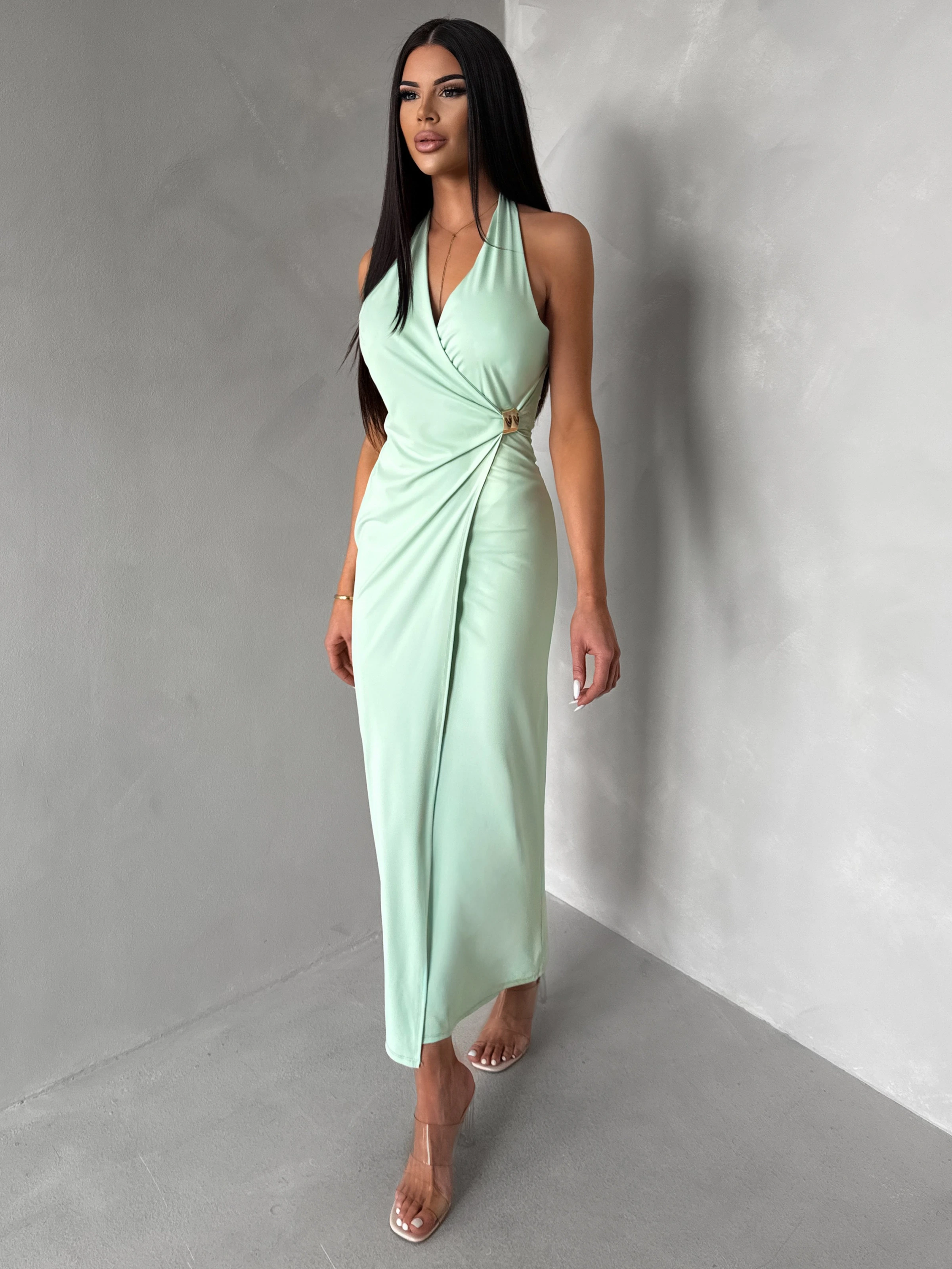 Svetlo zelené dlhé elegantné šaty KALIXA Veľkosť: ONESIZE