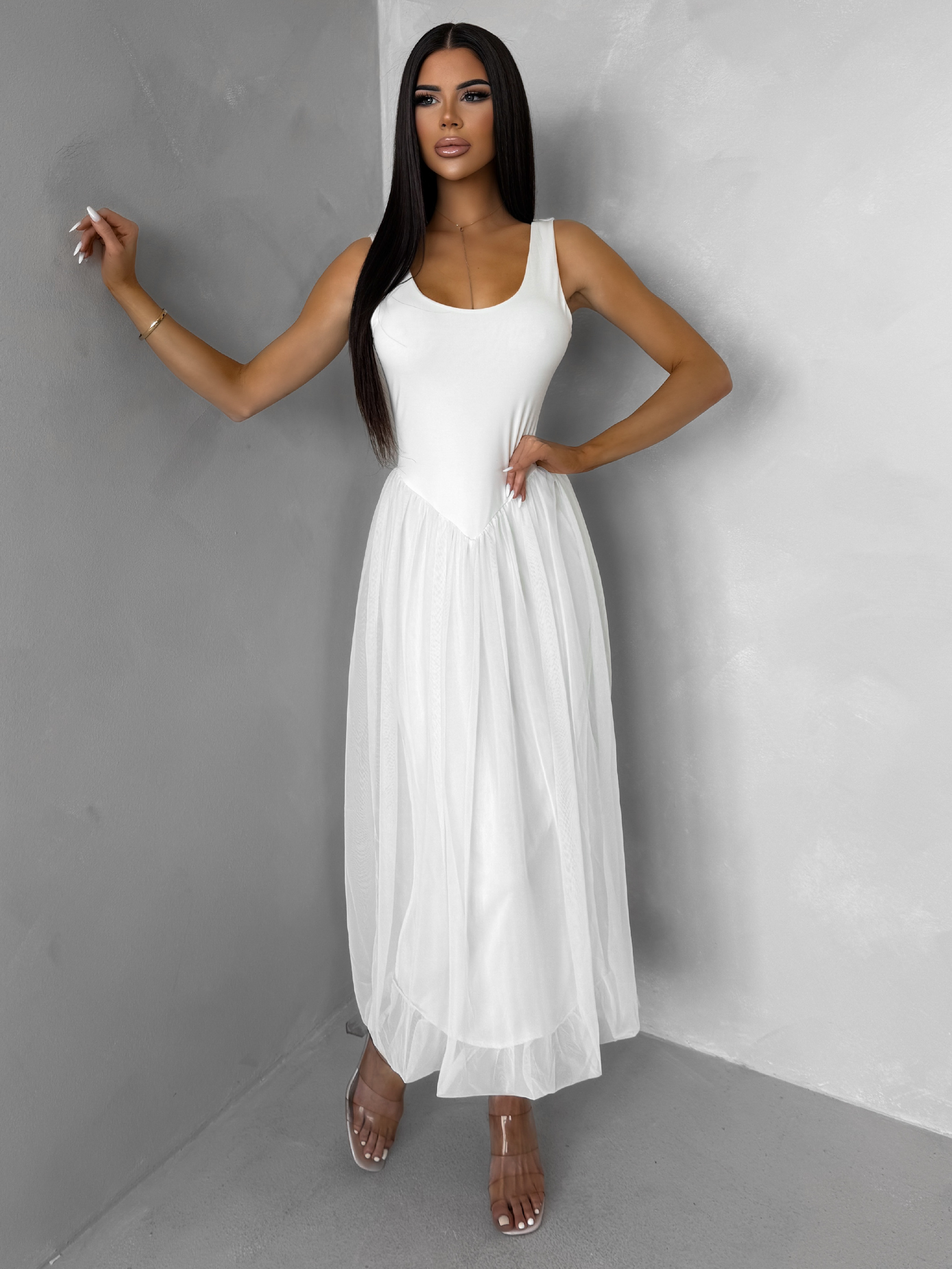 Krémové tvarujúce šaty KRYLON so šifónovou sukňou Veľkosť: S/M