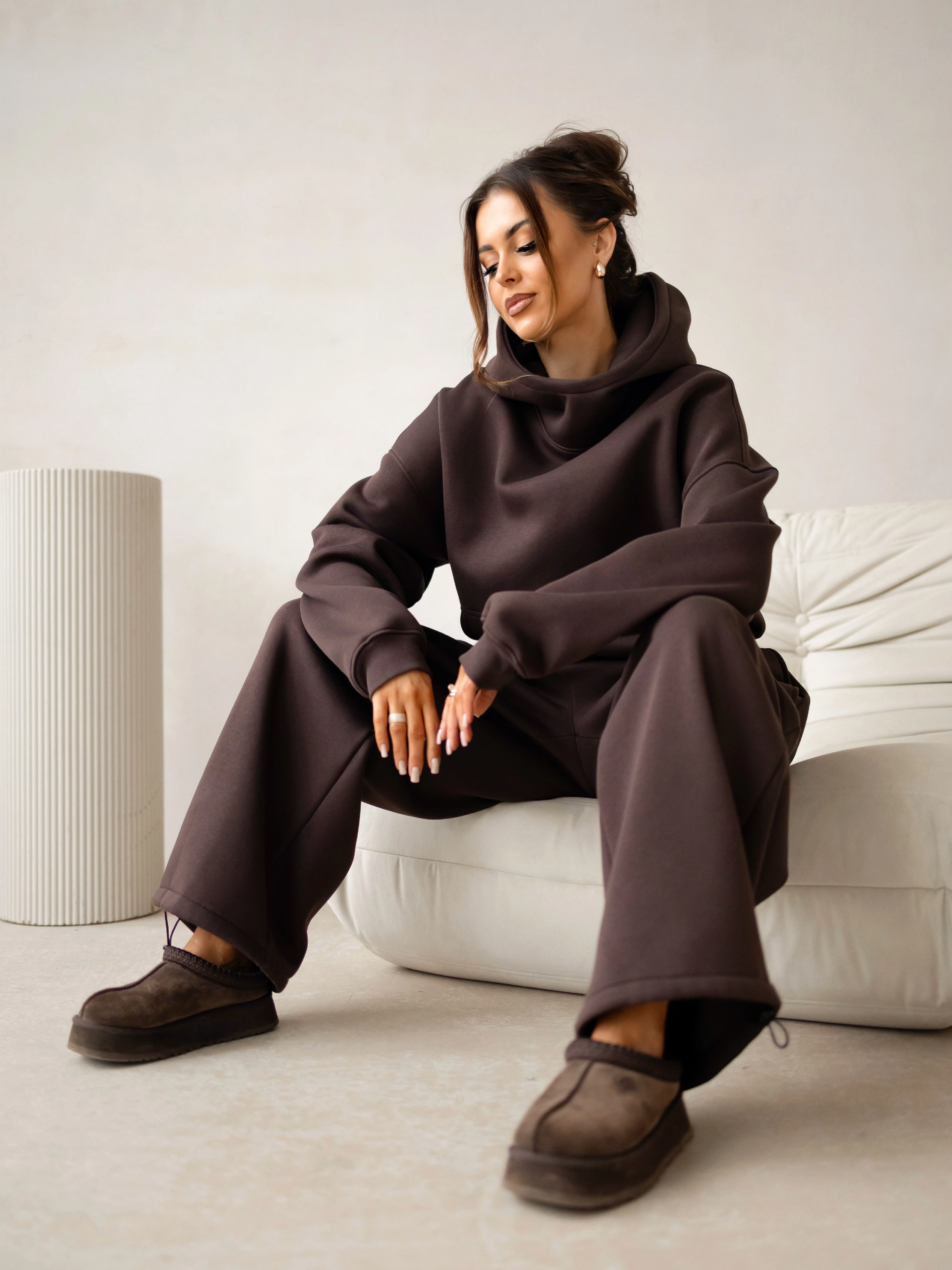 Tmavo hnedá štýlová bavlnená teplákovka ADELLINE Veľkosť: ONESIZE