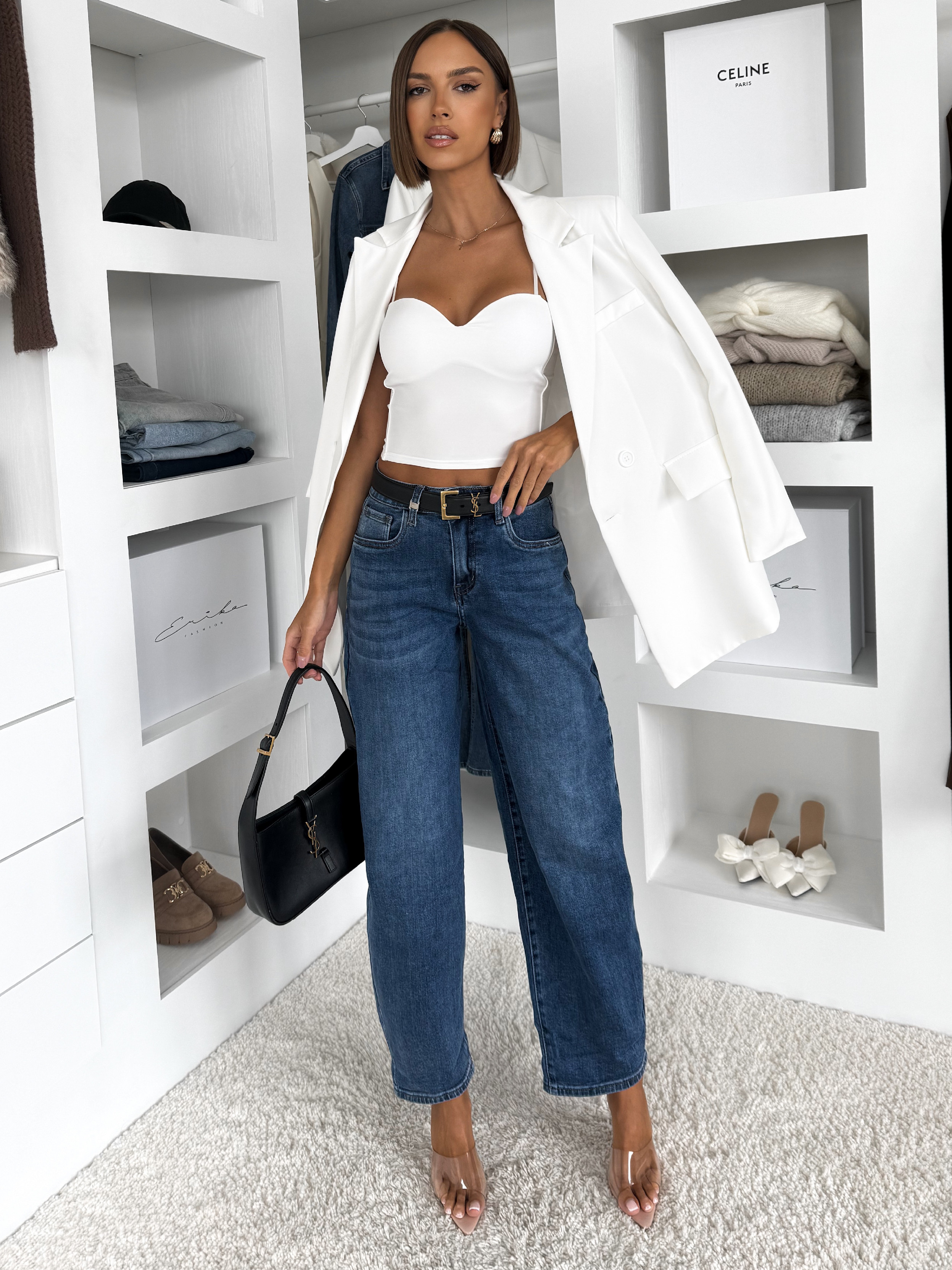 Modré široké pohodlné mom džínsy TREVOS Veľkosť: XS