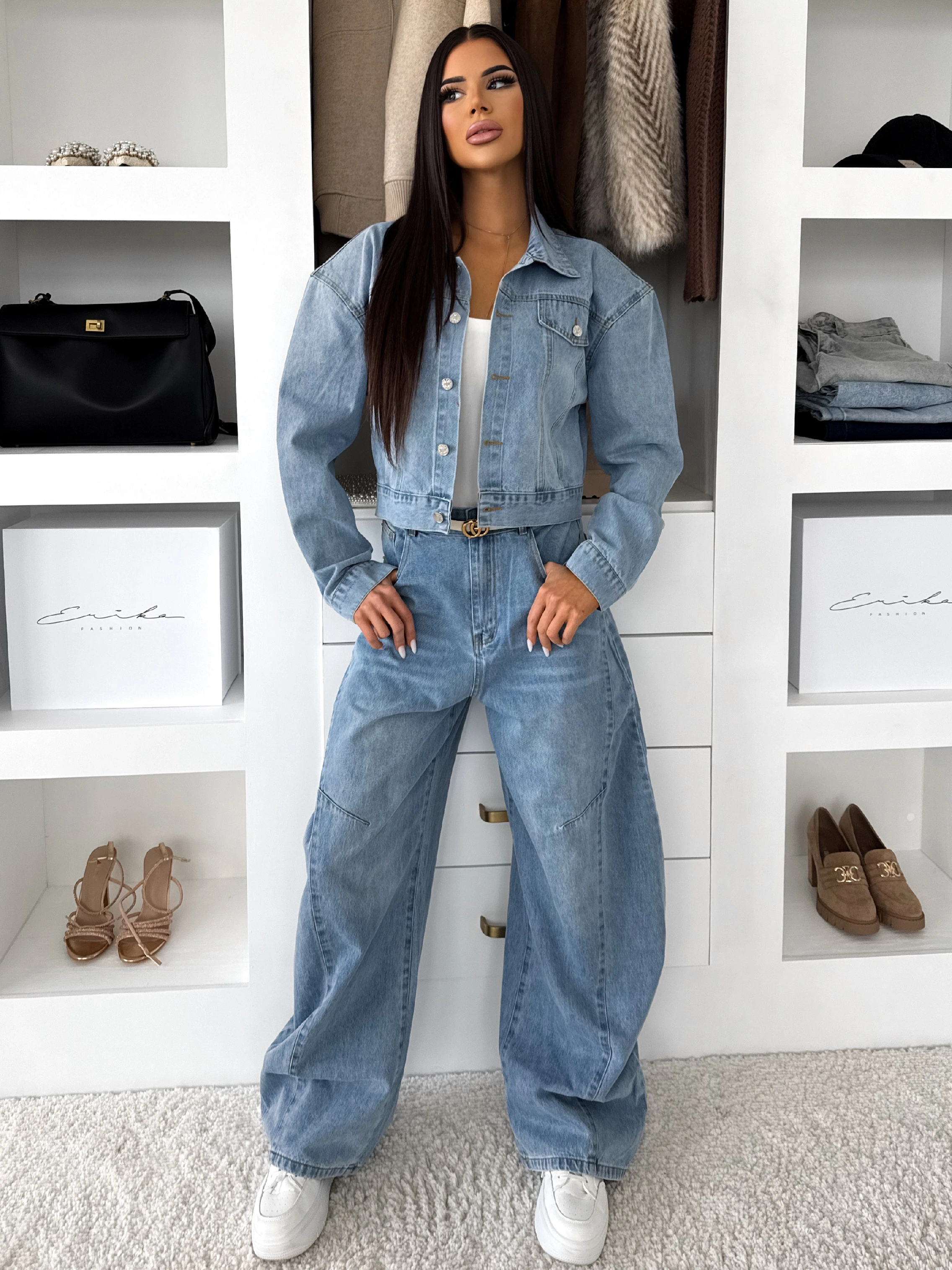 Modrý džínsový štýlový komplet WISDOM Veľkosť: S