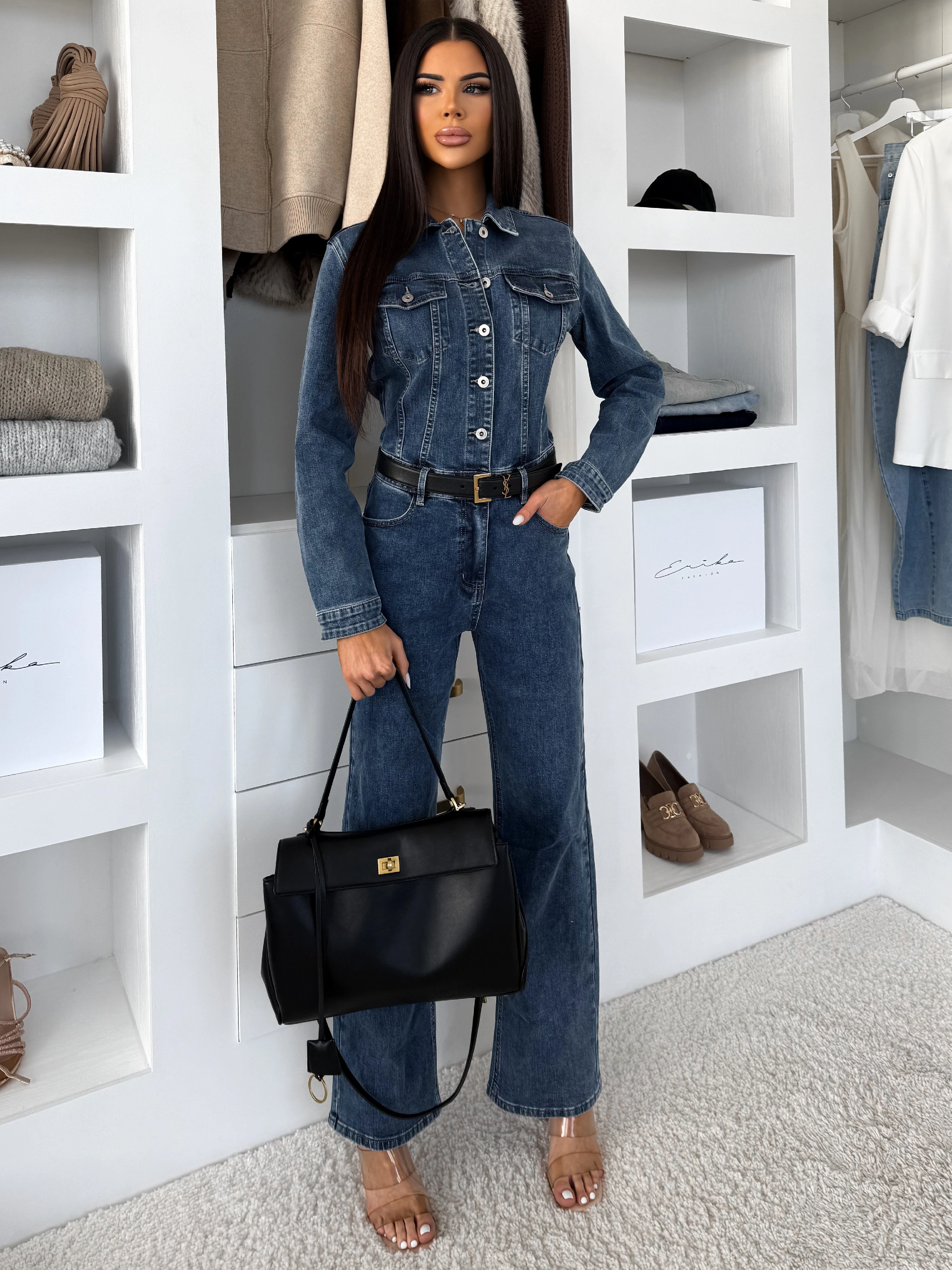 Tmavo modrý džínsový denim dlhý overal ZENTRO Veľkosť: S