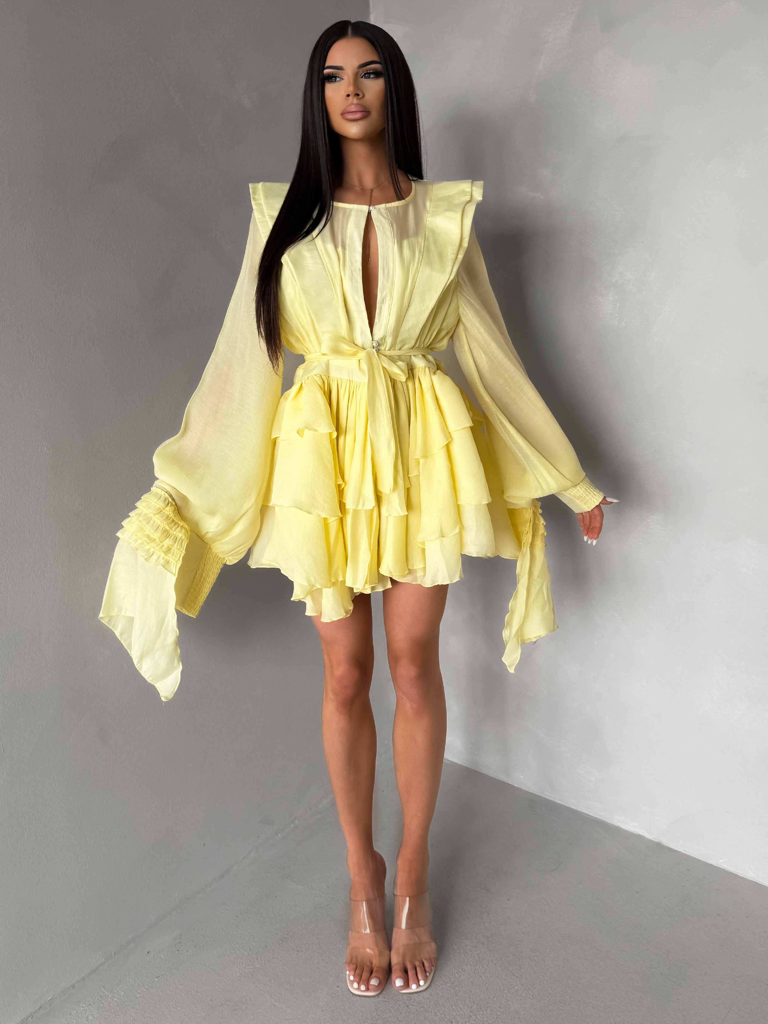 Žlté elegantné kokteilové šaty DIVINE Veľkosť: ONESIZE