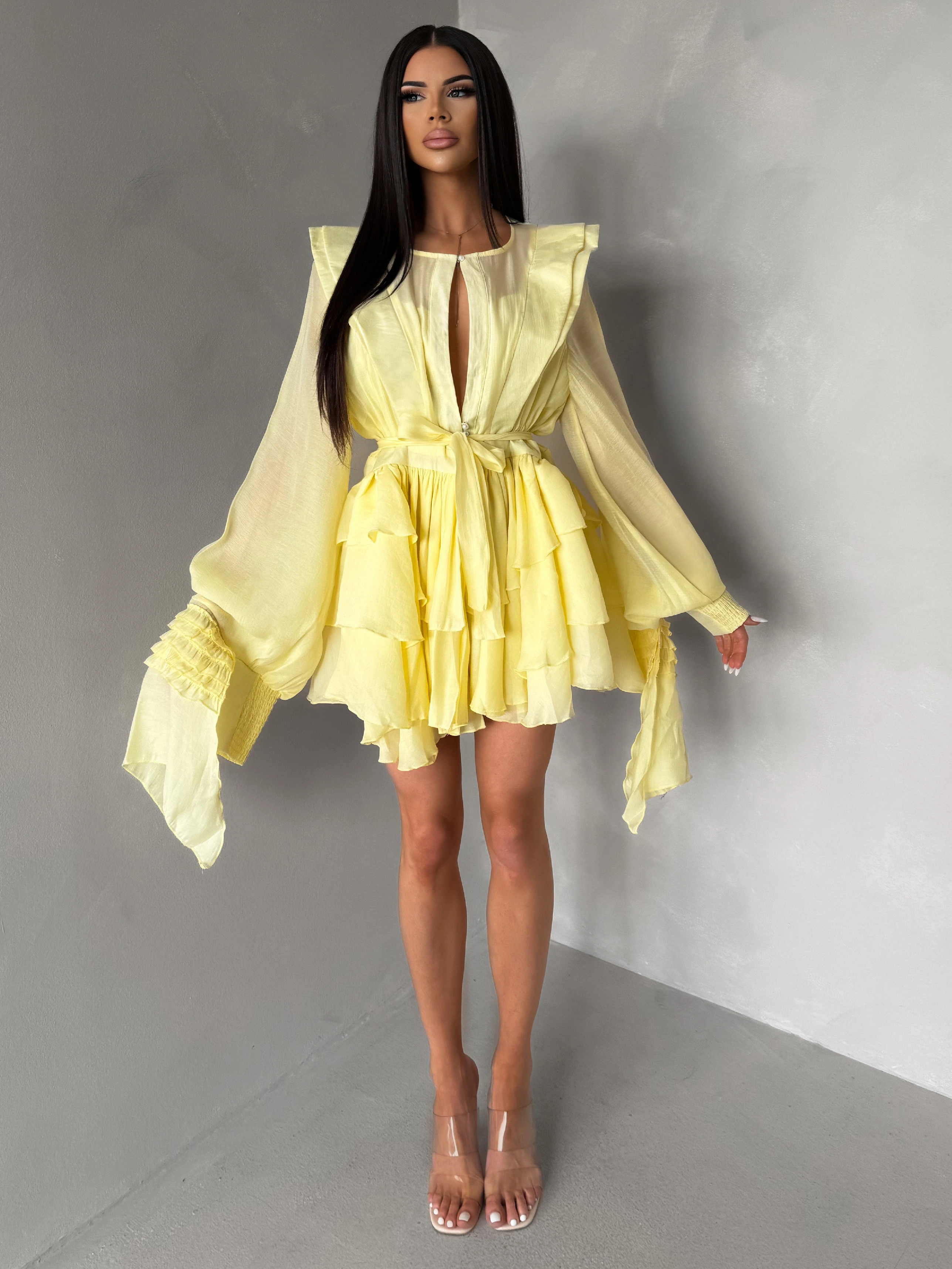 Žlté elegantné kokteilové šaty DIVINE Veľkosť: ONESIZE