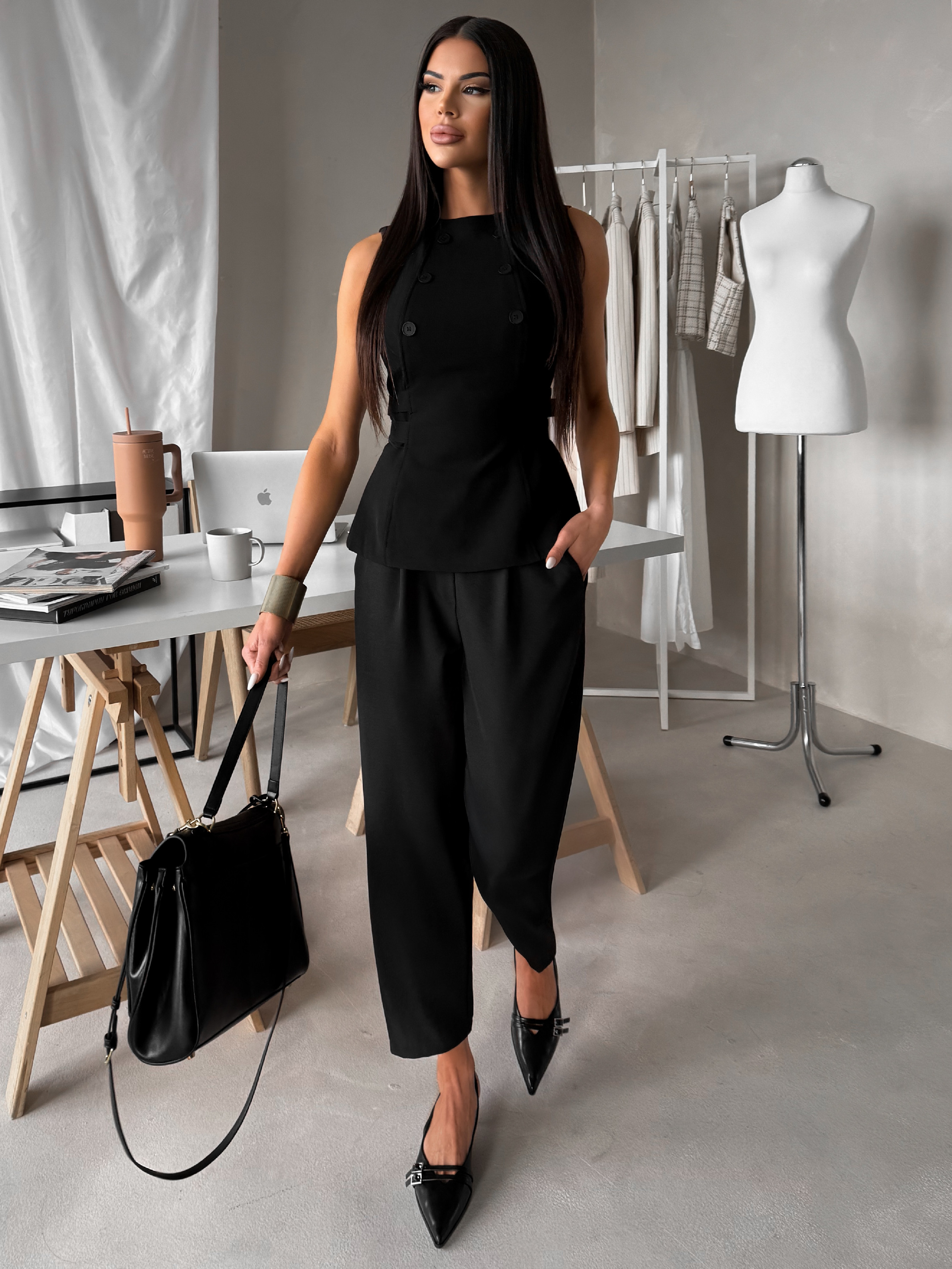 Čierne elegantné široké balónové nohavice DOVELY Veľkosť: ONESIZE