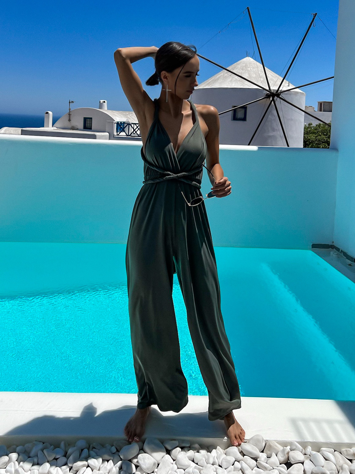 Khaki dlhý overal PERCY na zaväzovanie