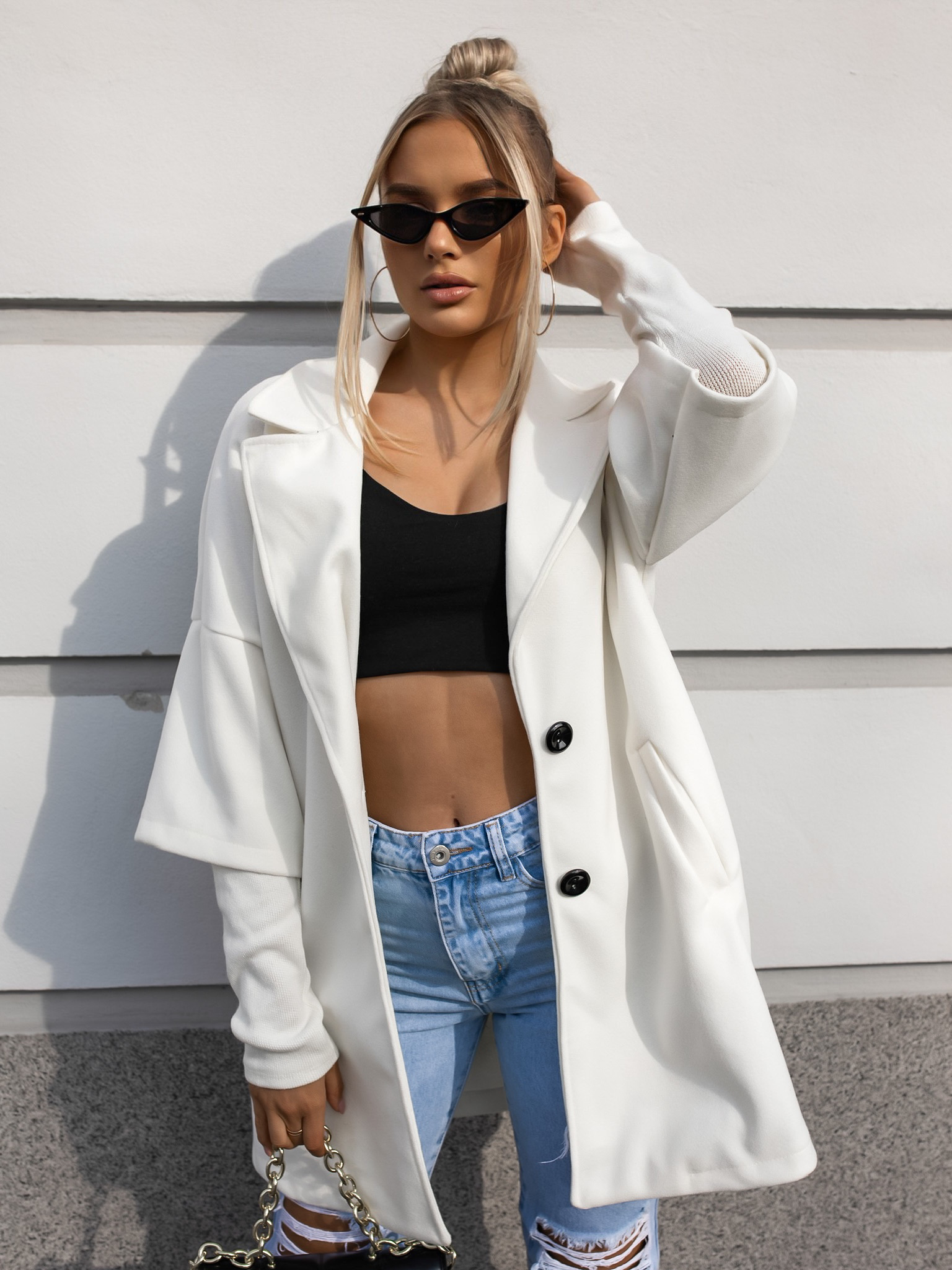 Krémový krátky kabát VERA s podšitým rukávmi