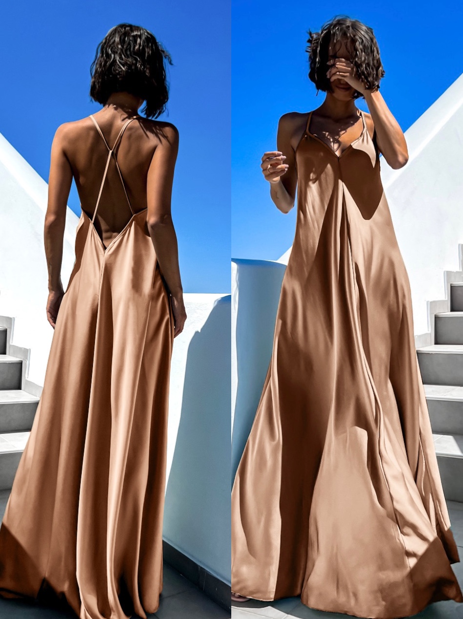 Svetlohnedé dlhé lesklé šaty HAYLEY