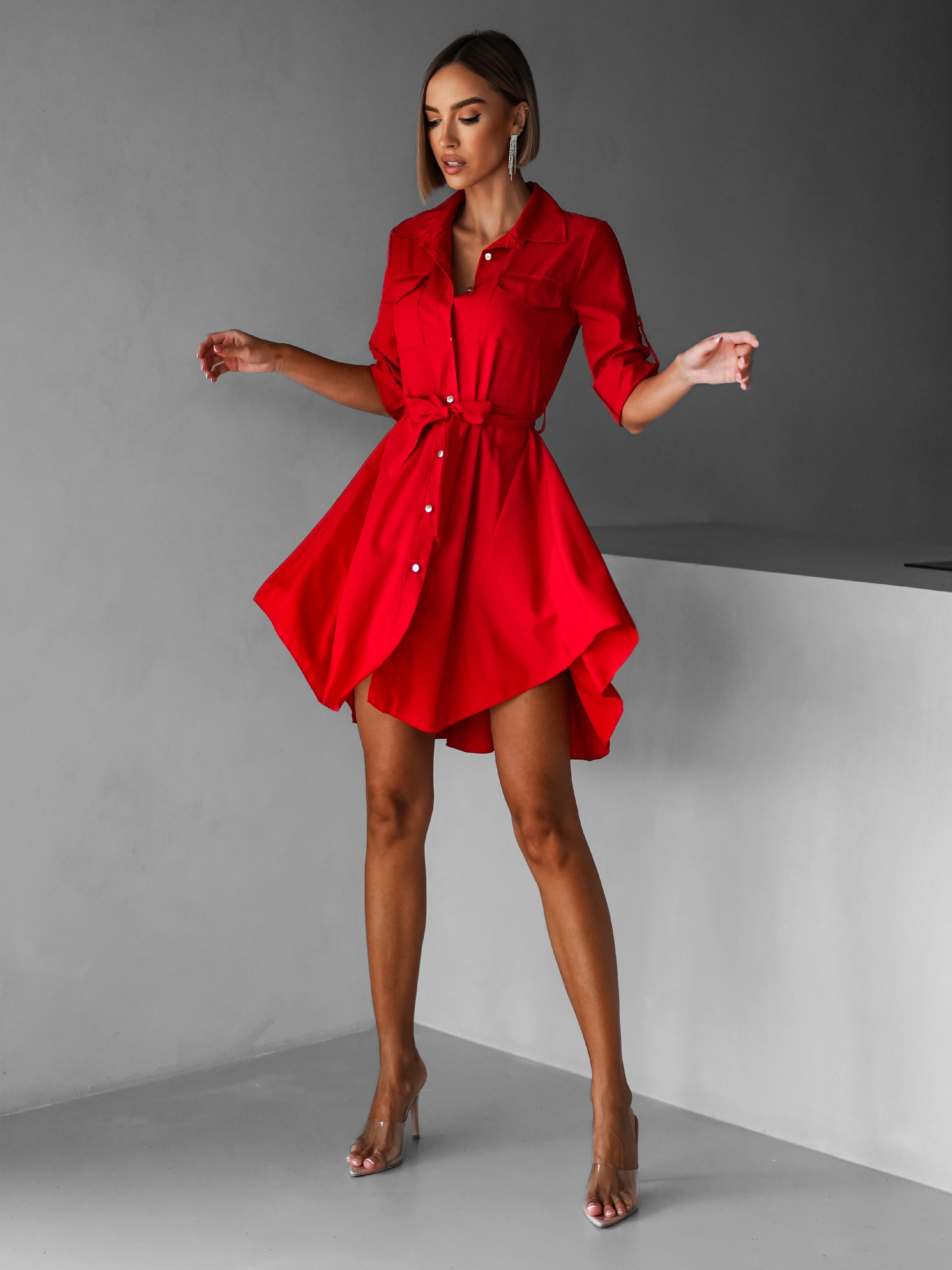 Červené ľahké šaty FOGGY s gombíkmi