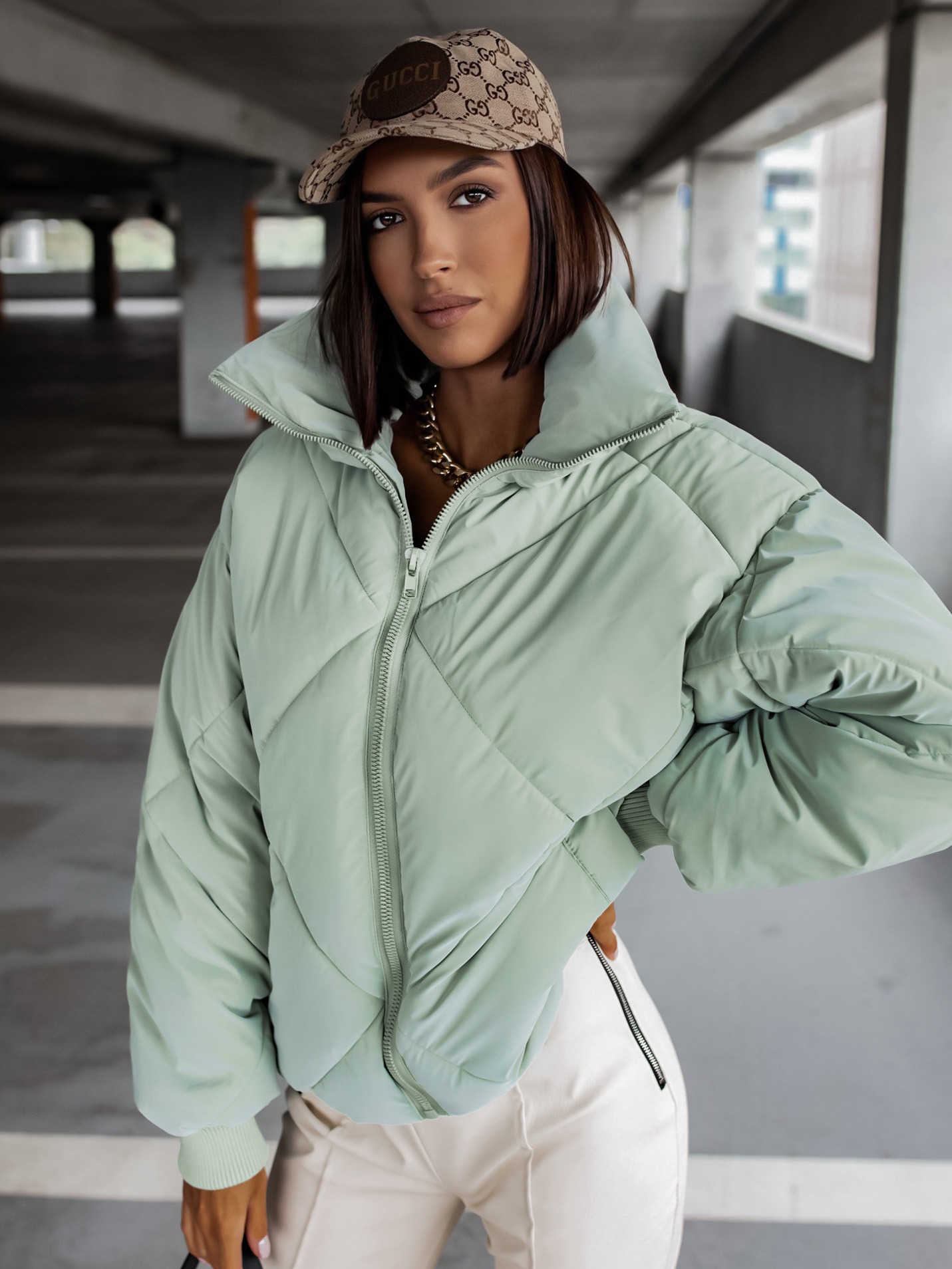 Svetlozelená prešívaná bundička EMMELINE Veľkosť: S