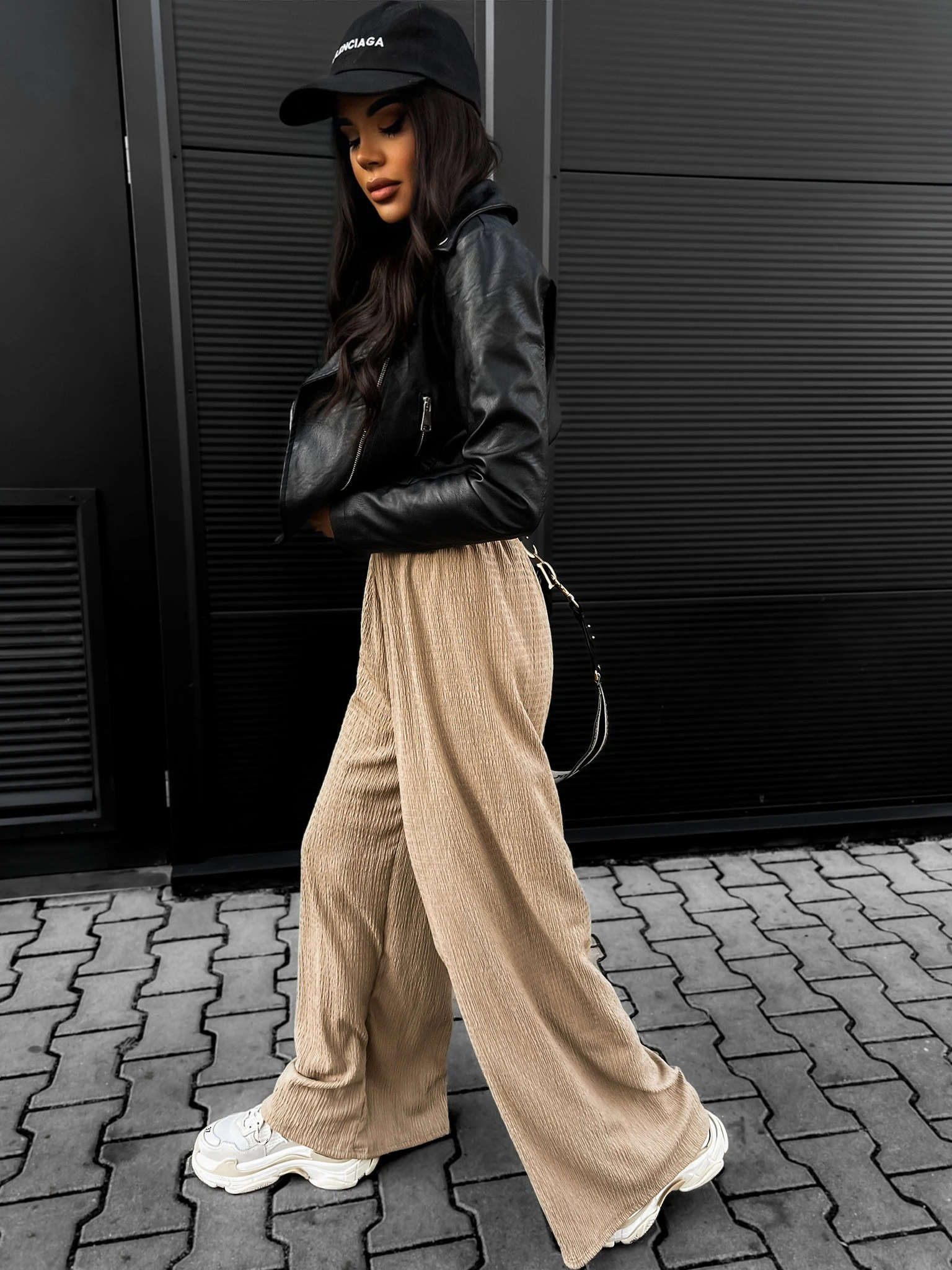 Béžové elegantné nohavice STAYSY s rozšírenými nohavicami