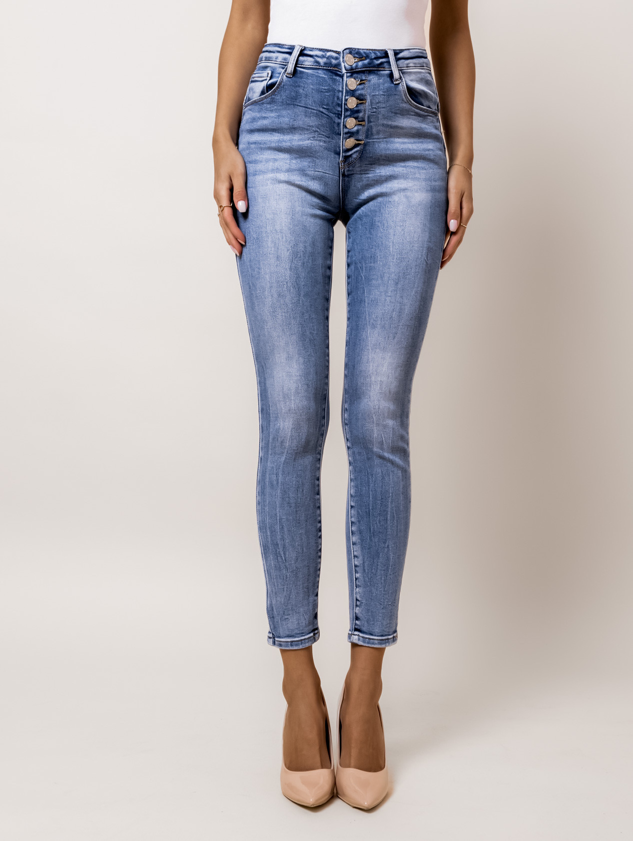 Modré denim džínsy JULLIETTE s gombíkmi Veľkosť: XS