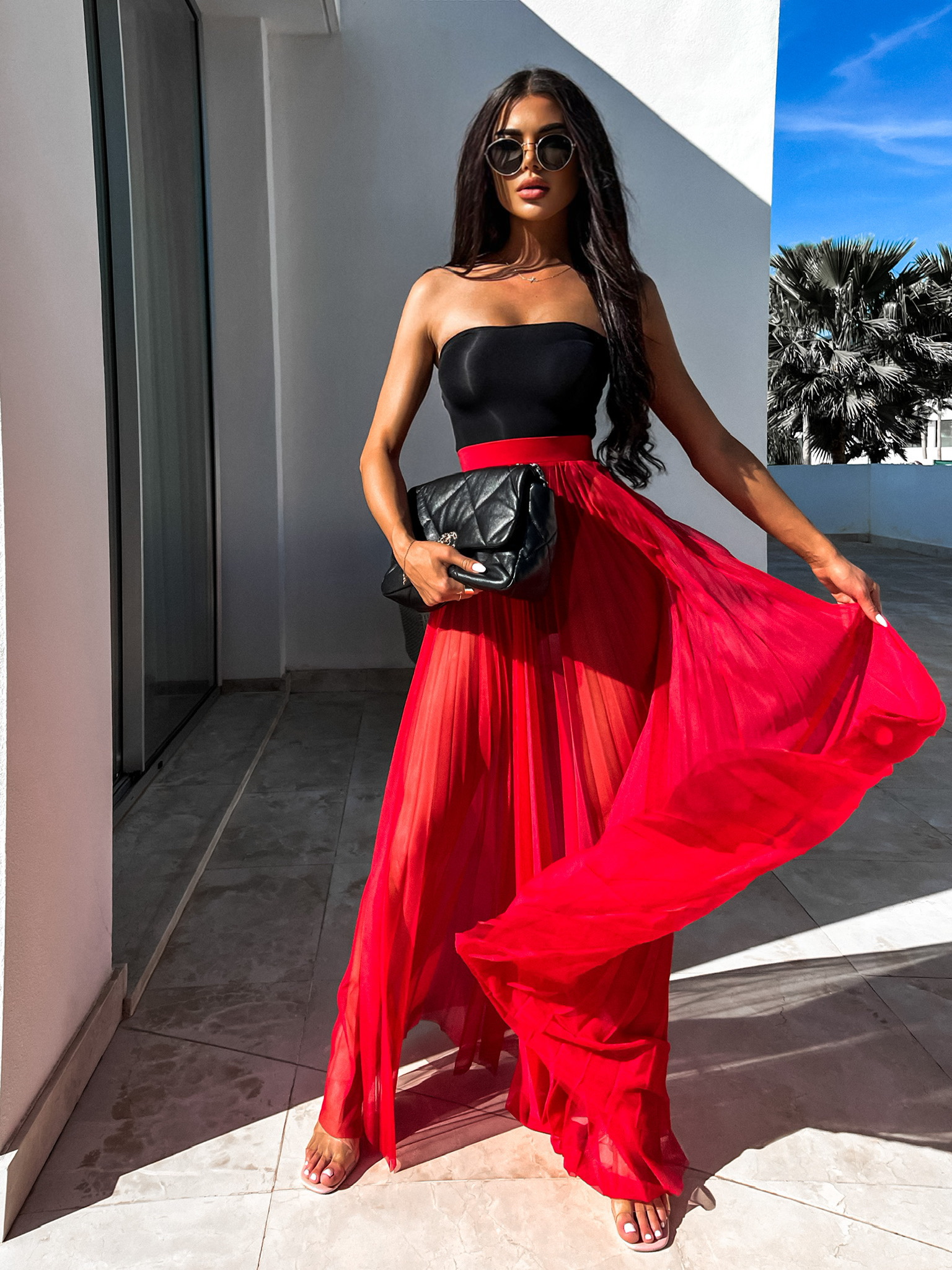 Červená elegantná sukňa STOCKER Veľkosť: S