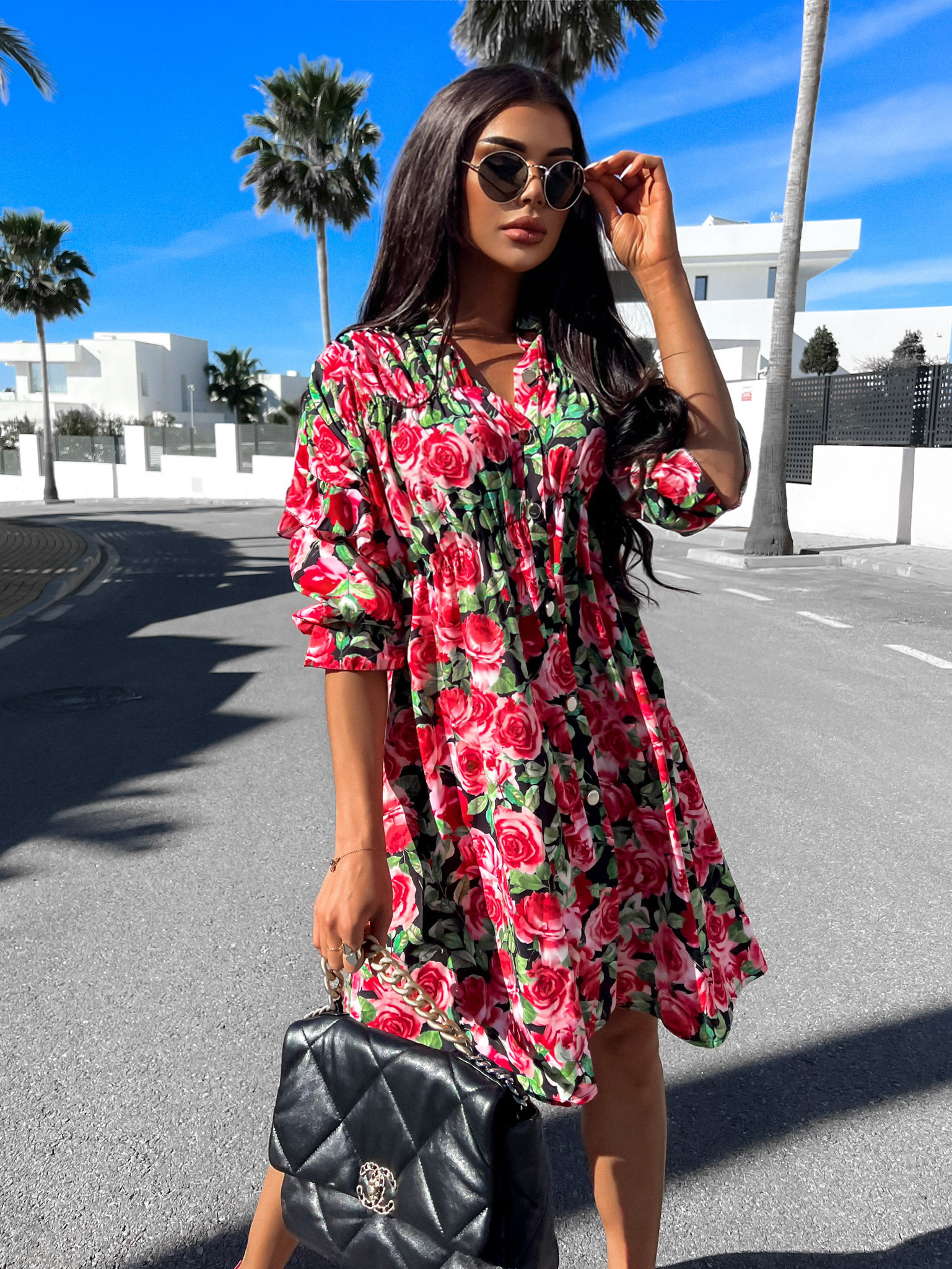 Zelené elegantné šaty JOSHUAE s kvetinovým vzorom Veľkosť: ONESIZE