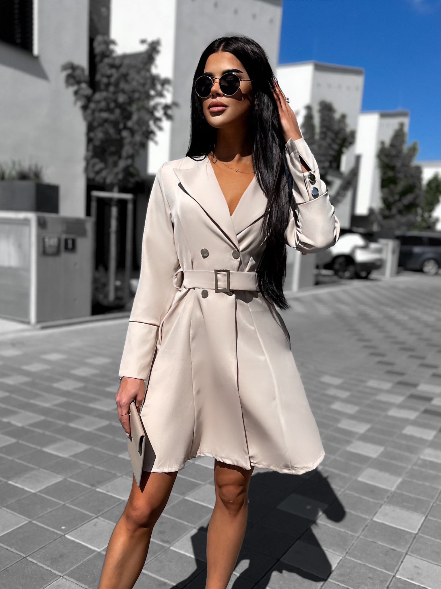 Krémové elegantné šaty GENTENI s opaskom Veľkosť: ONESIZE