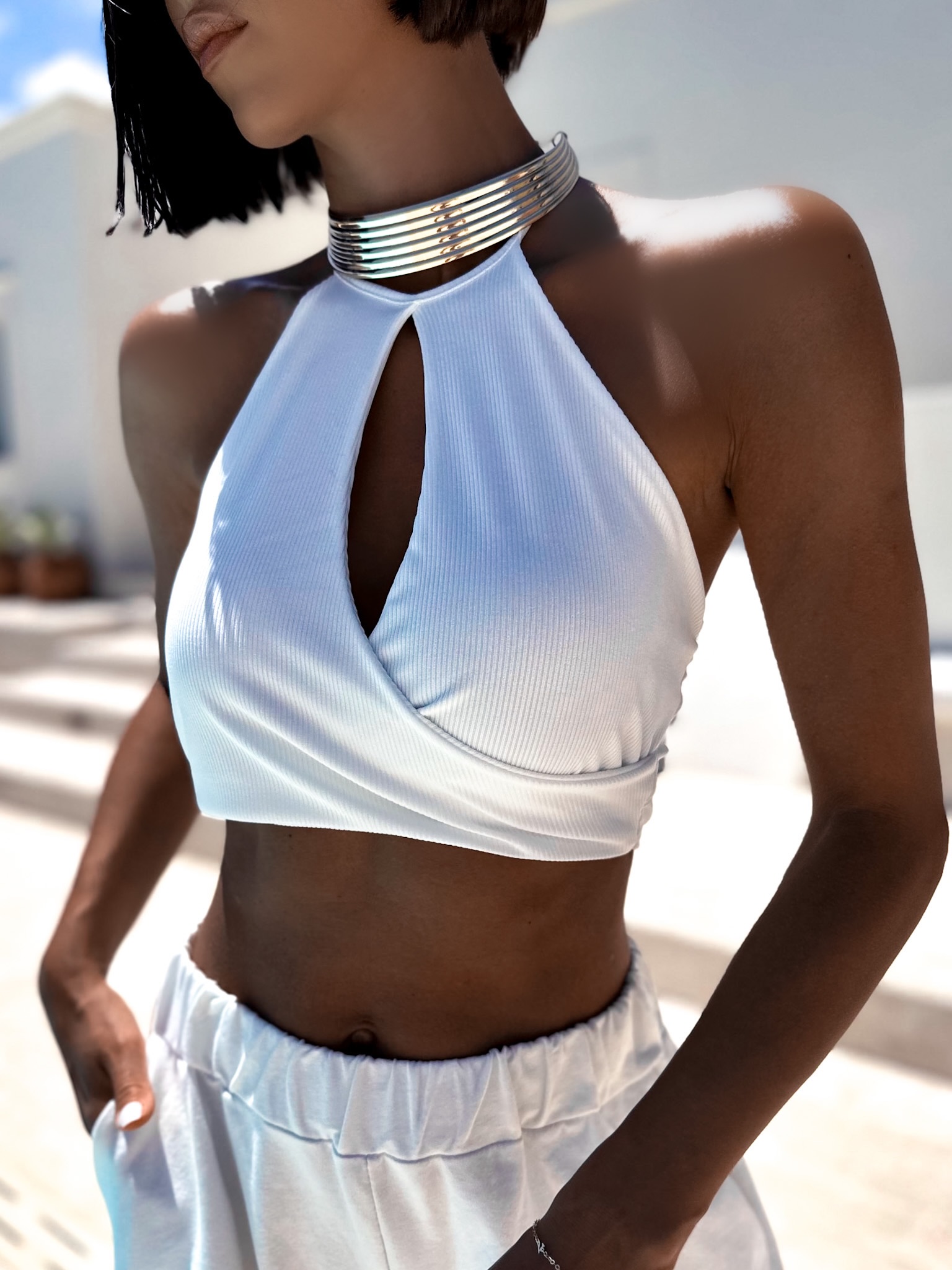 Biely crop top LENNYNI Veľkosť: ONESIZE