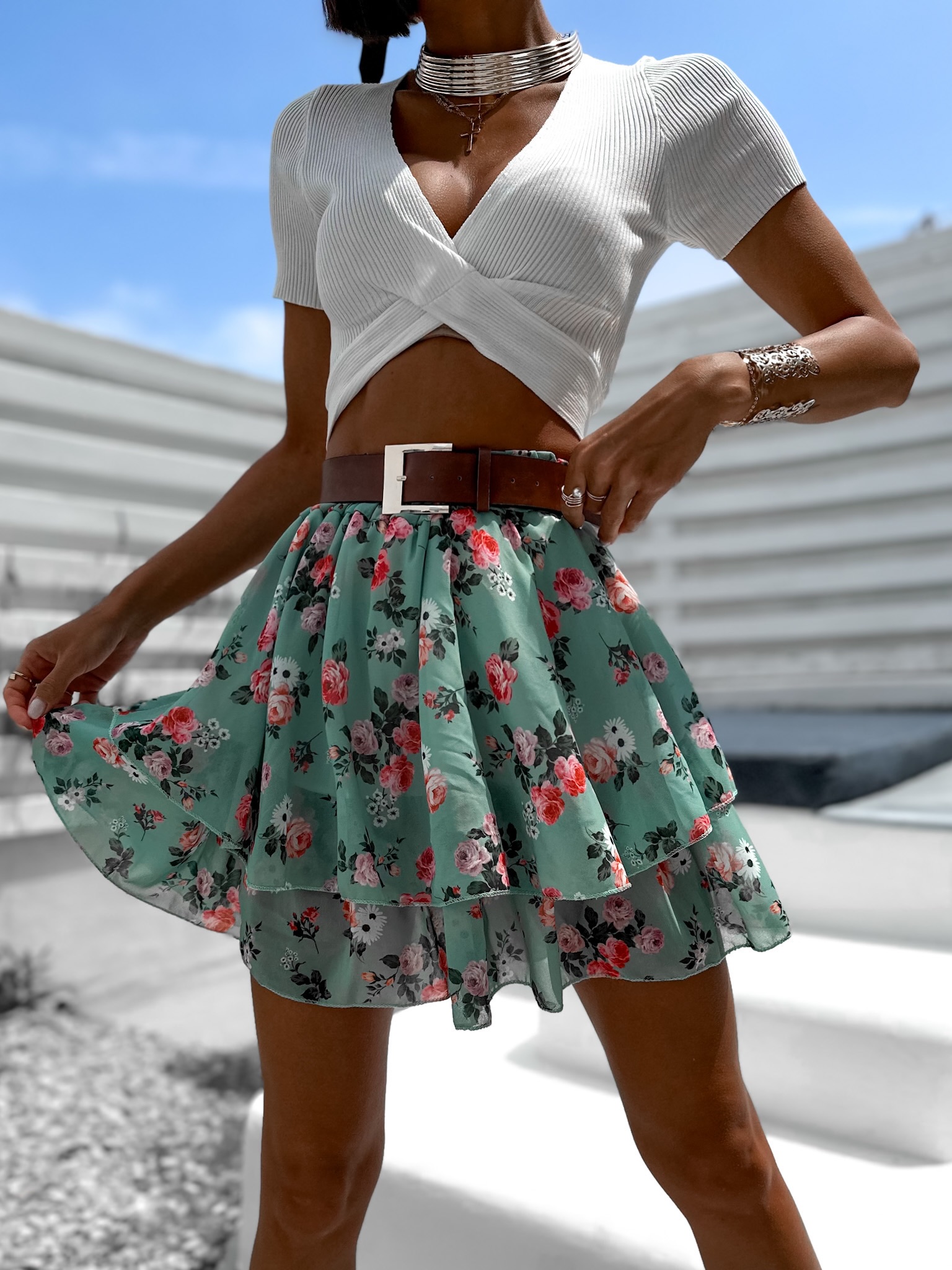 Svetlozelená kvetinová sukňa EVENT Veľkosť: ONESIZE