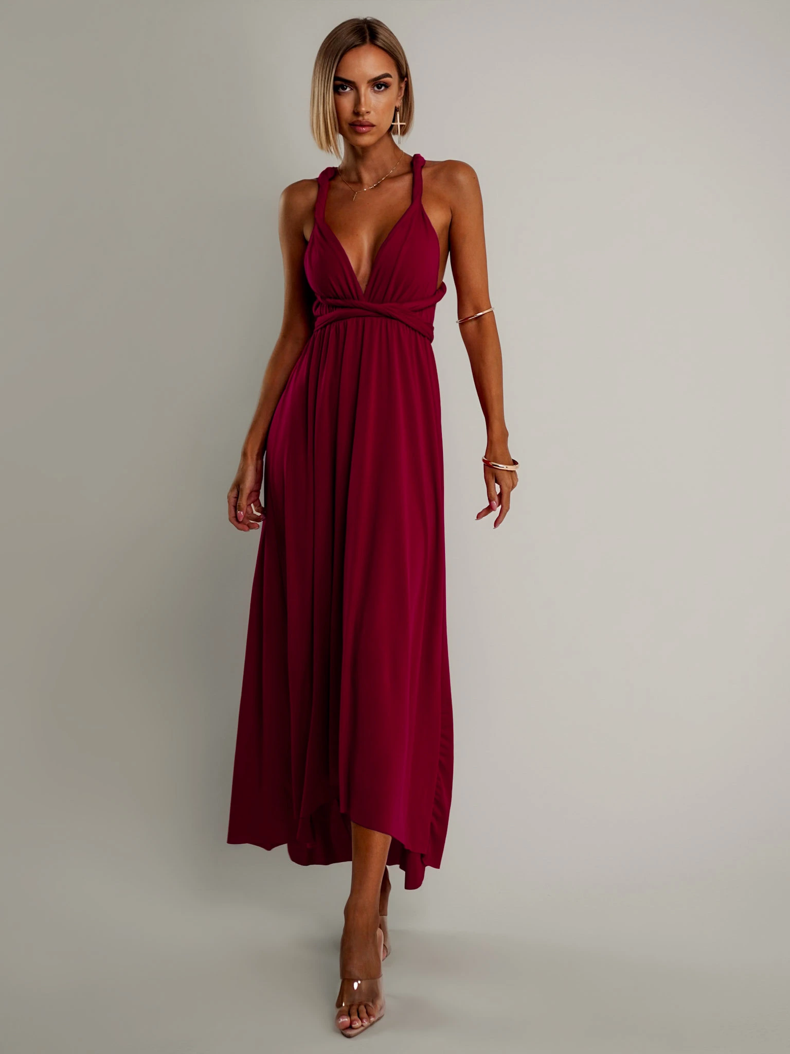 Bordó elegantné šaty BEATRICE s viazaním Veľkosť: ONESIZE