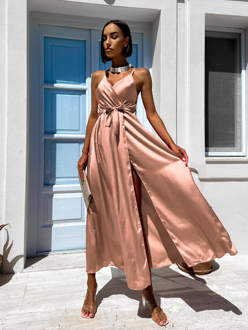 Staroružové lesklé elegantné šaty BRALEST Veľkosť: ONESIZE