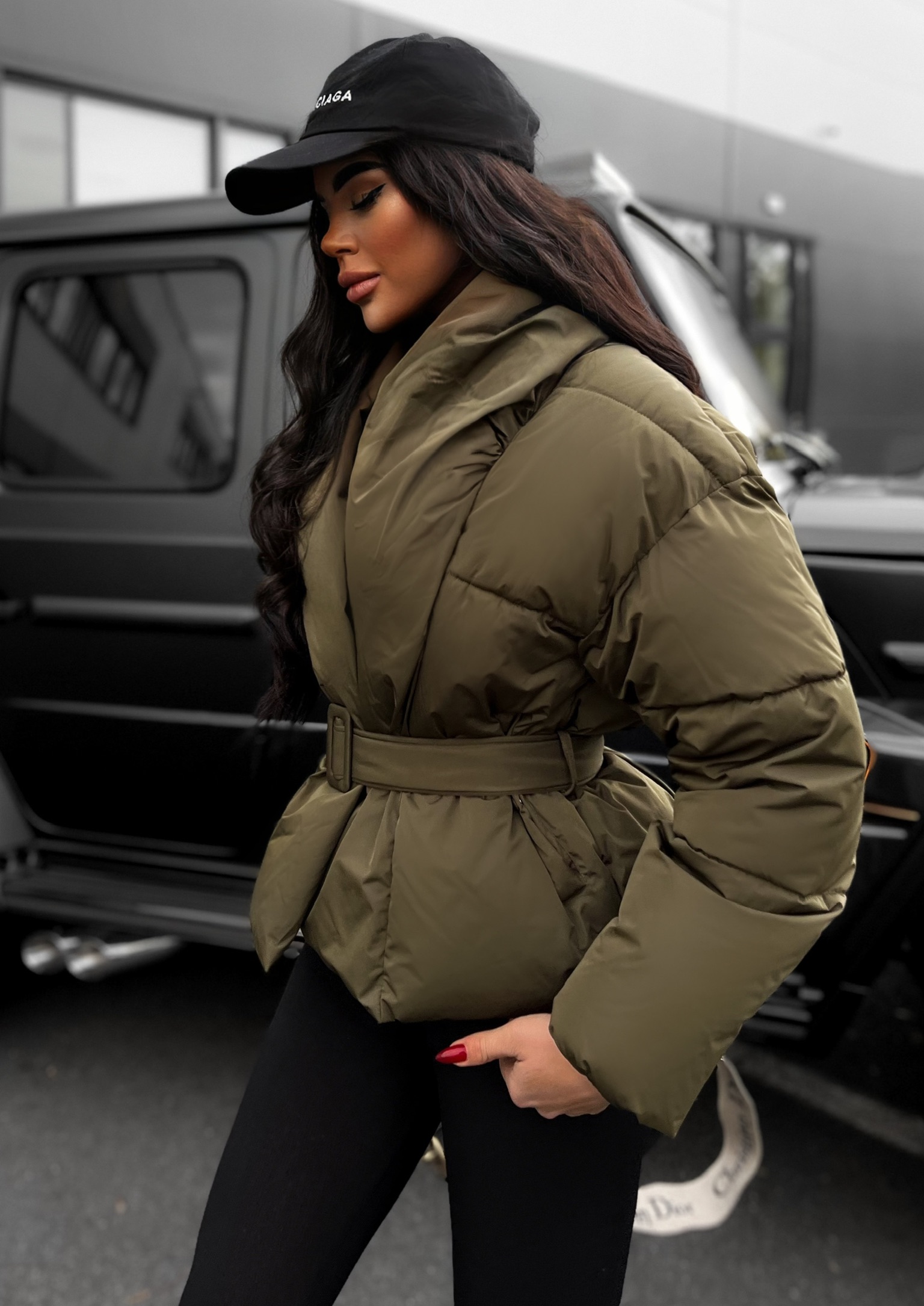 Khaki zavinovacia bunda CELLINE