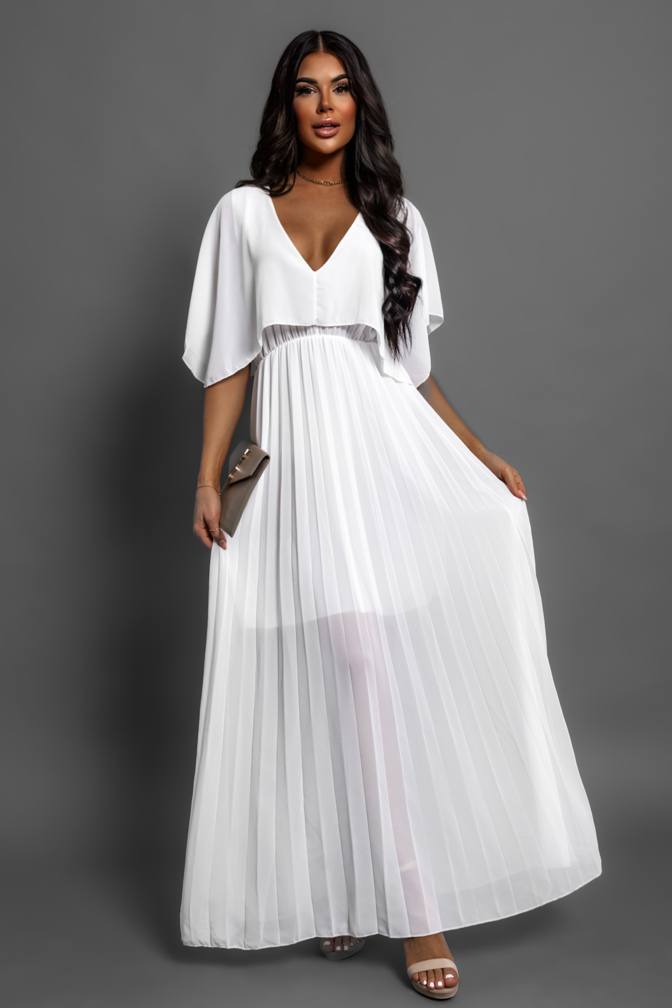 Biele elegantné šaty PARFOMELLE s výstrihom do V