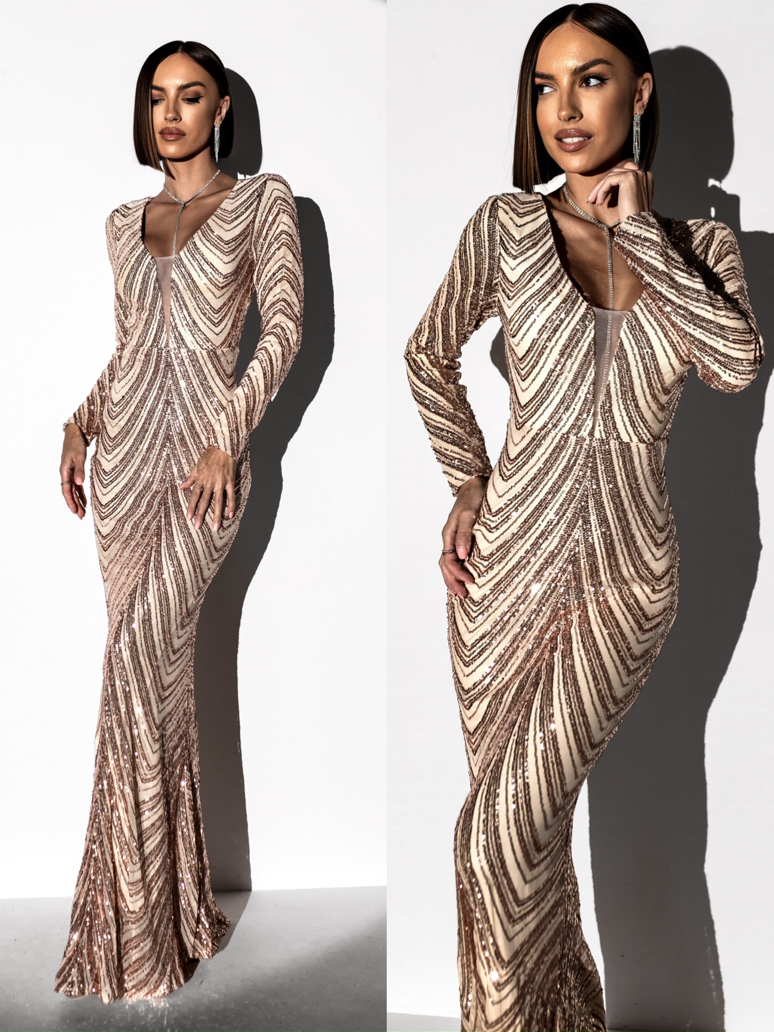 Zlaté spoločenské šaty NARKISSOS s flitrami Veľkosť: L