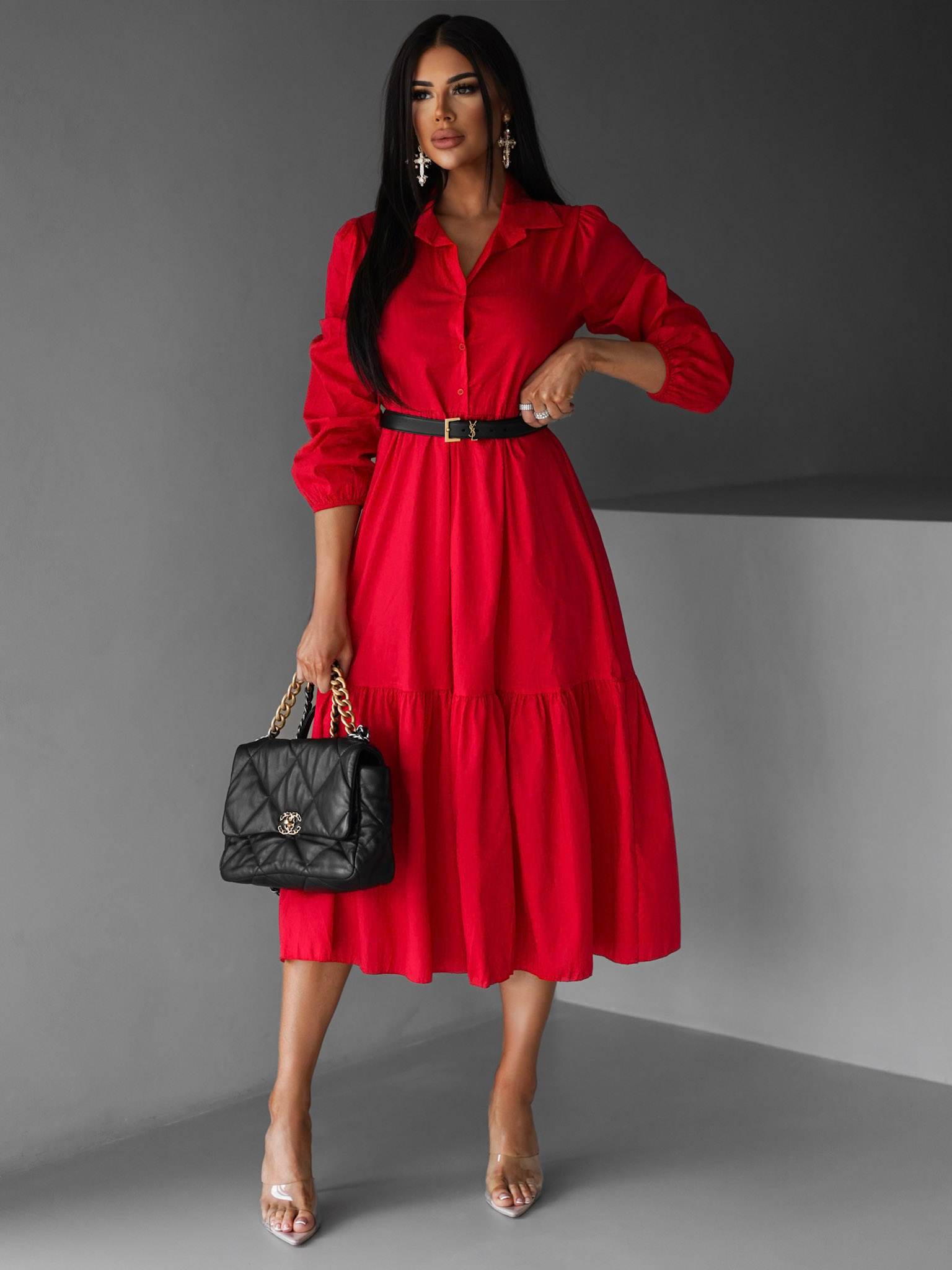 Červené košeľové šaty ANITE Veľkosť: ONESIZE