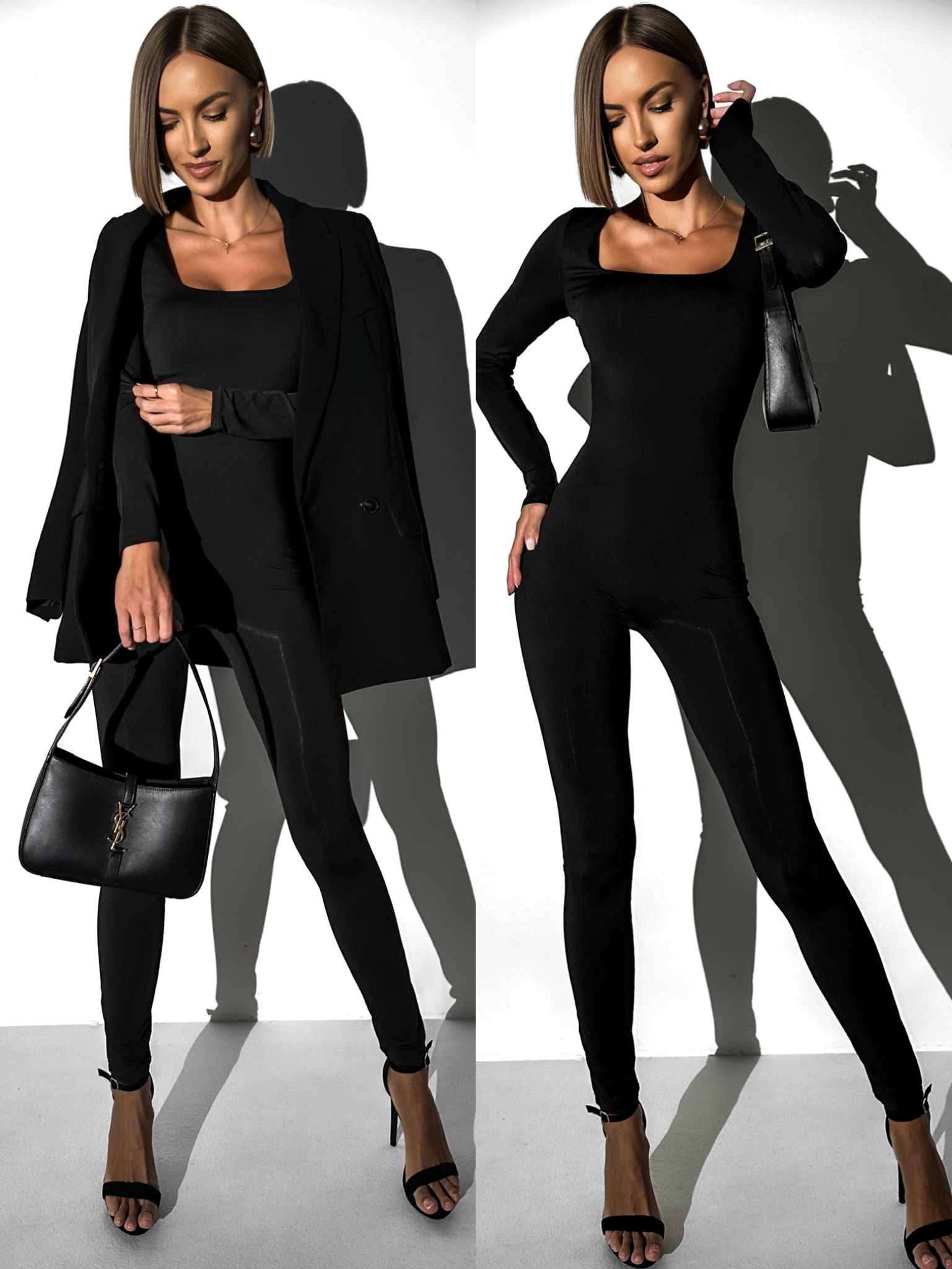 Čierny elastický overal ROLDANA s výstrihom Veľkosť: S/M