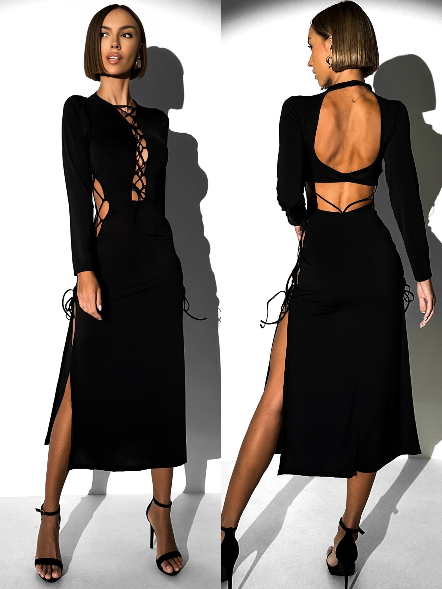 Čierne dlhé šaty MANUEL so šnurovaním Veľkosť: ONESIZE