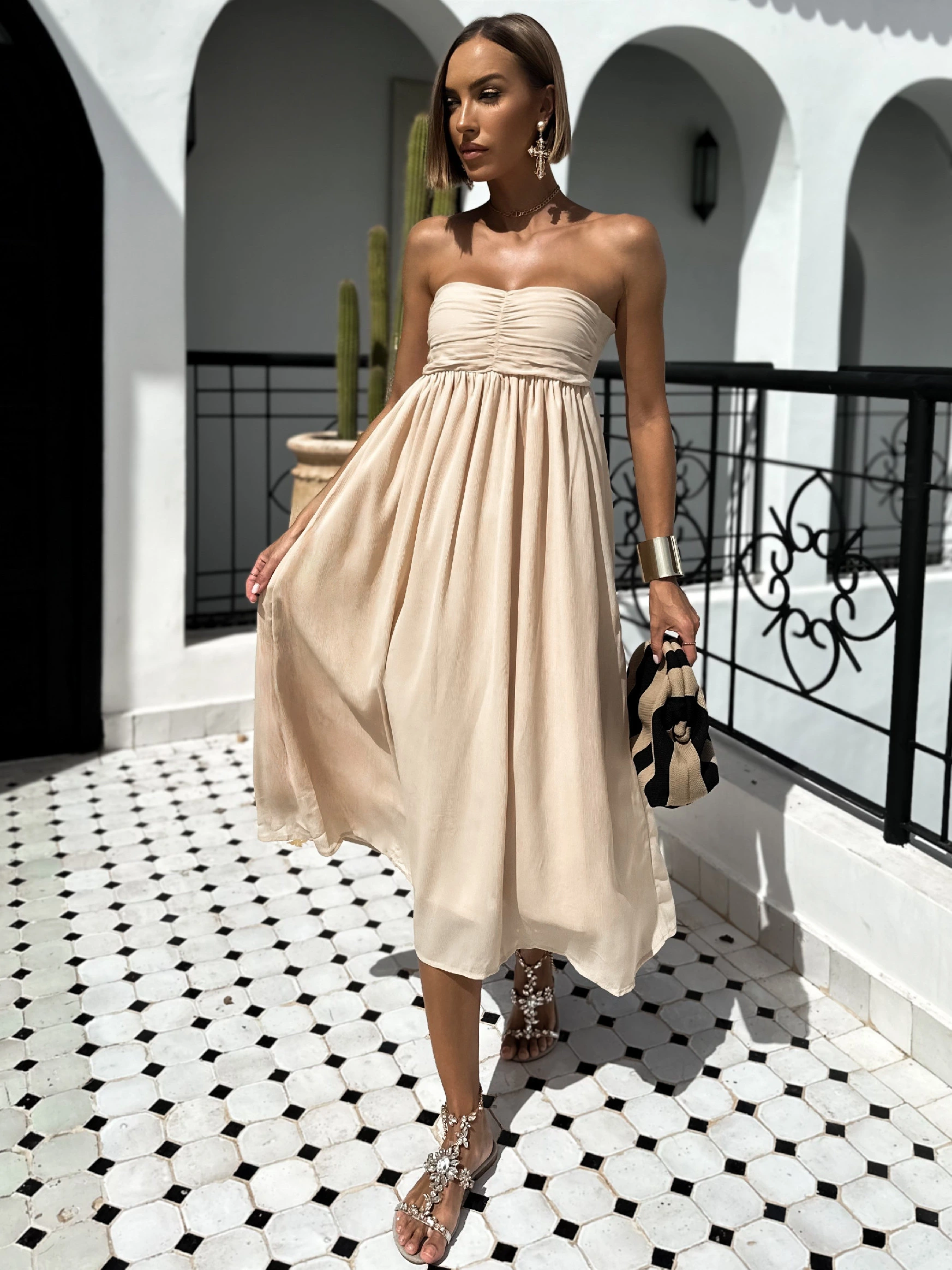 Krémové boho šaty AUTEREL bez rukávov Veľkosť: ONESIZE