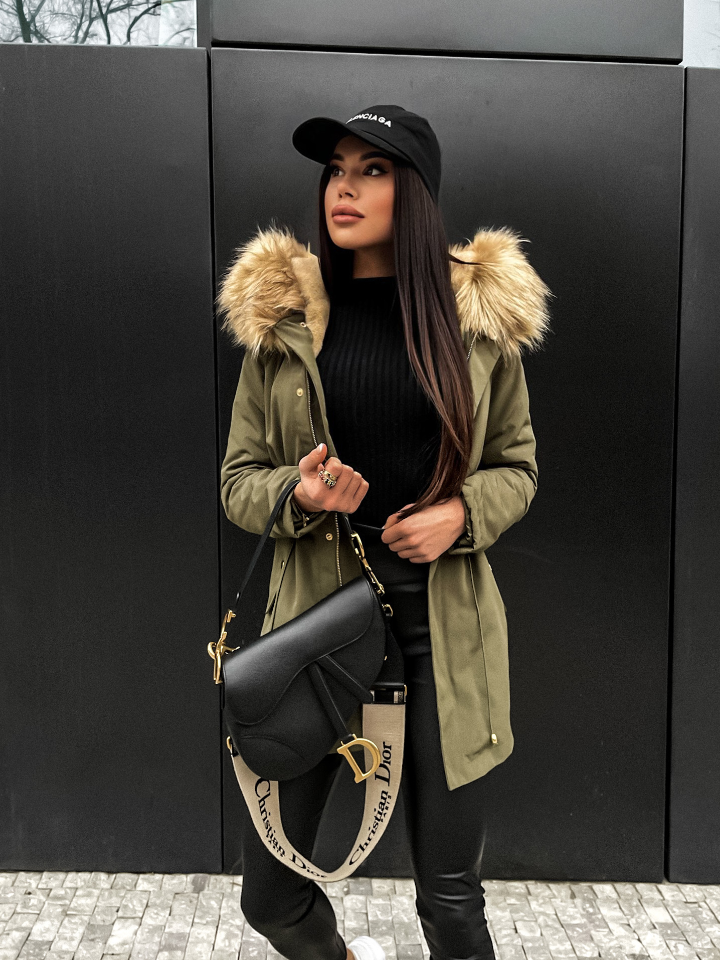 Khaki parka HAZEL s kožíškem Veľkosť: S