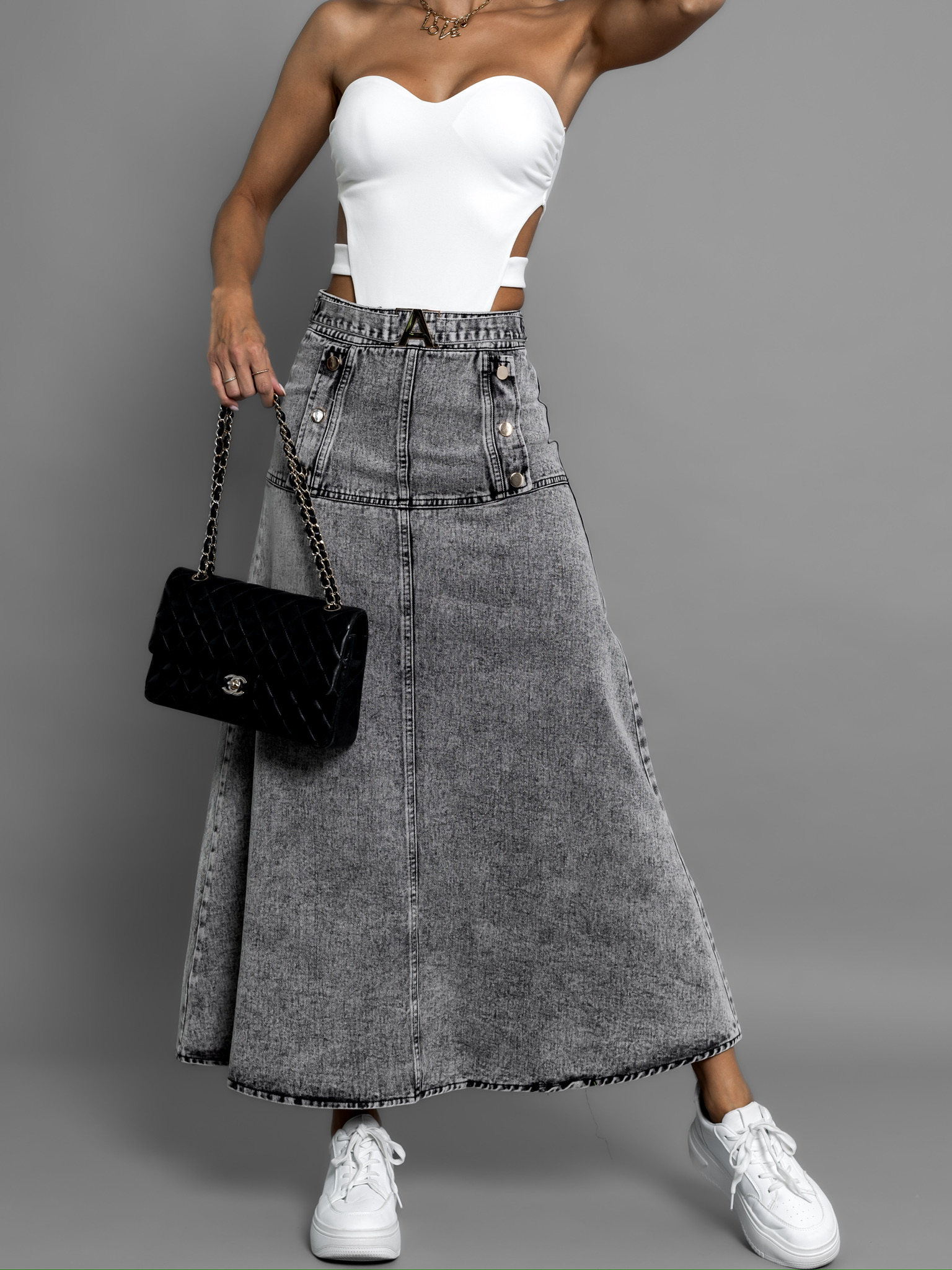 Šedá dlhá džínsová sukňa BOOTS Veľkosť: S