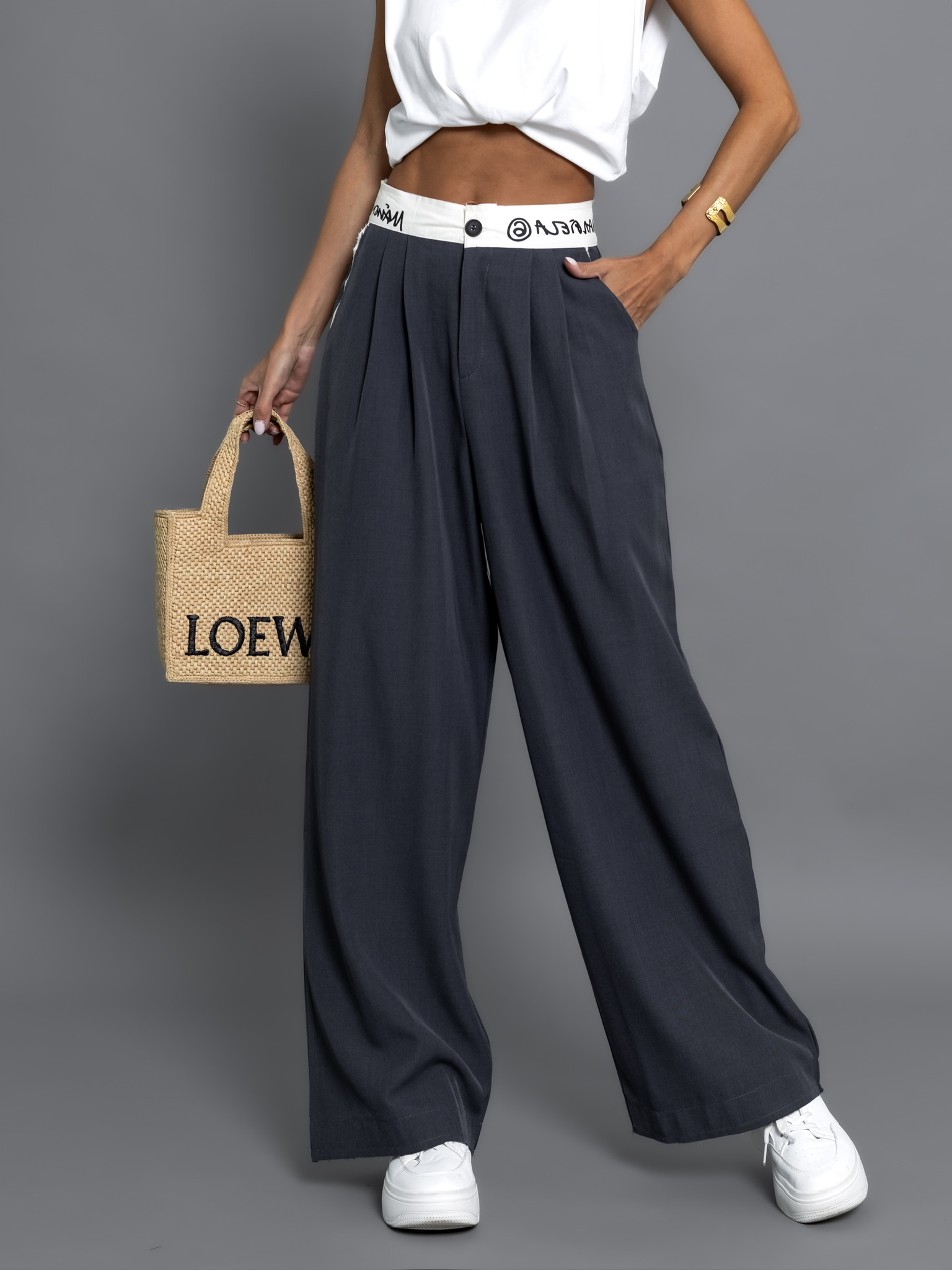 Šedé široké nohavice RODARICK Veľkosť: L