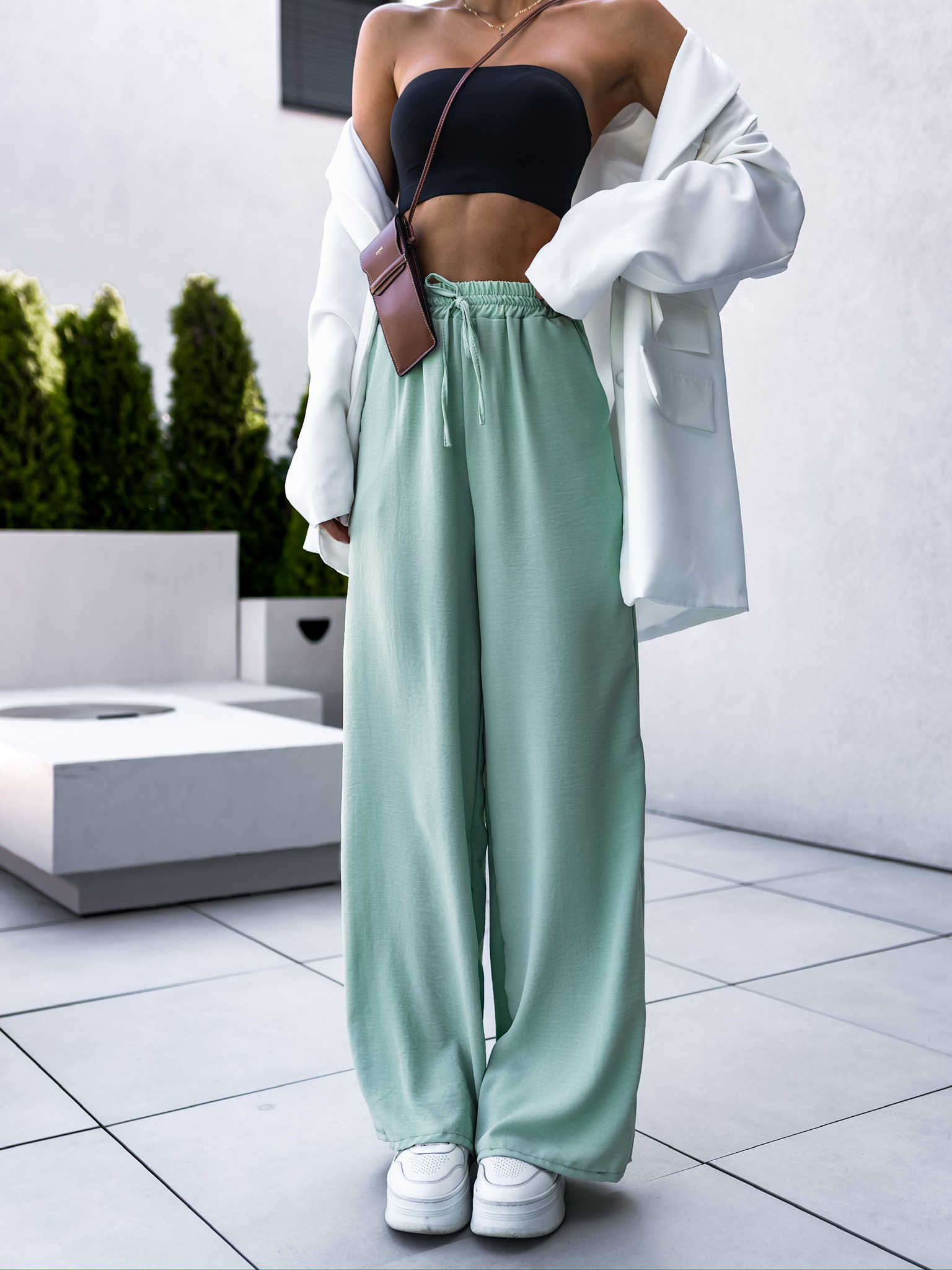 Svetlozelené letné nohavice CORAL s rozšírenými nohavicami Veľkosť: S/M