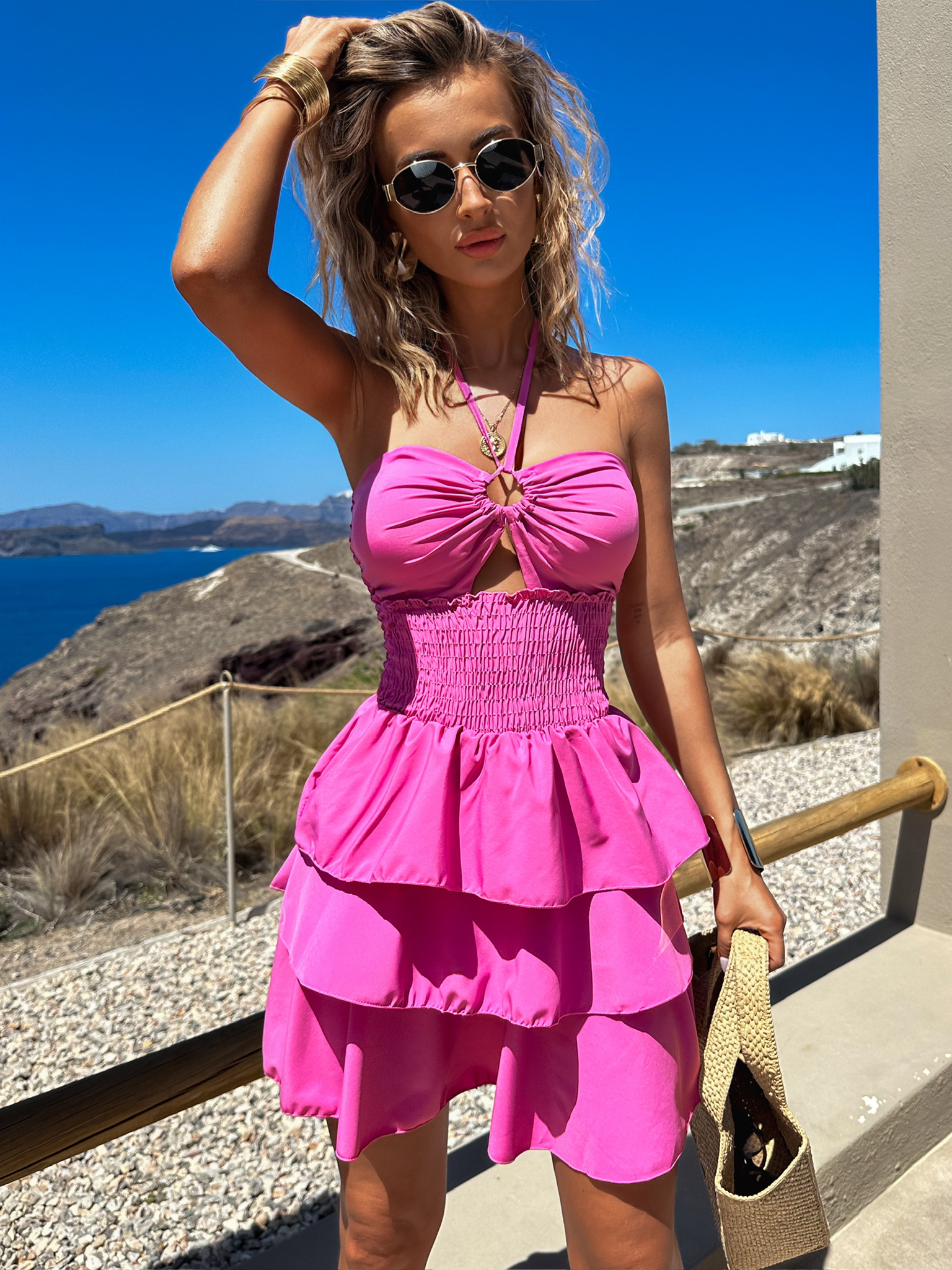 Ružové volánikové krátke šaty FOTIS Veľkosť: ONESIZE