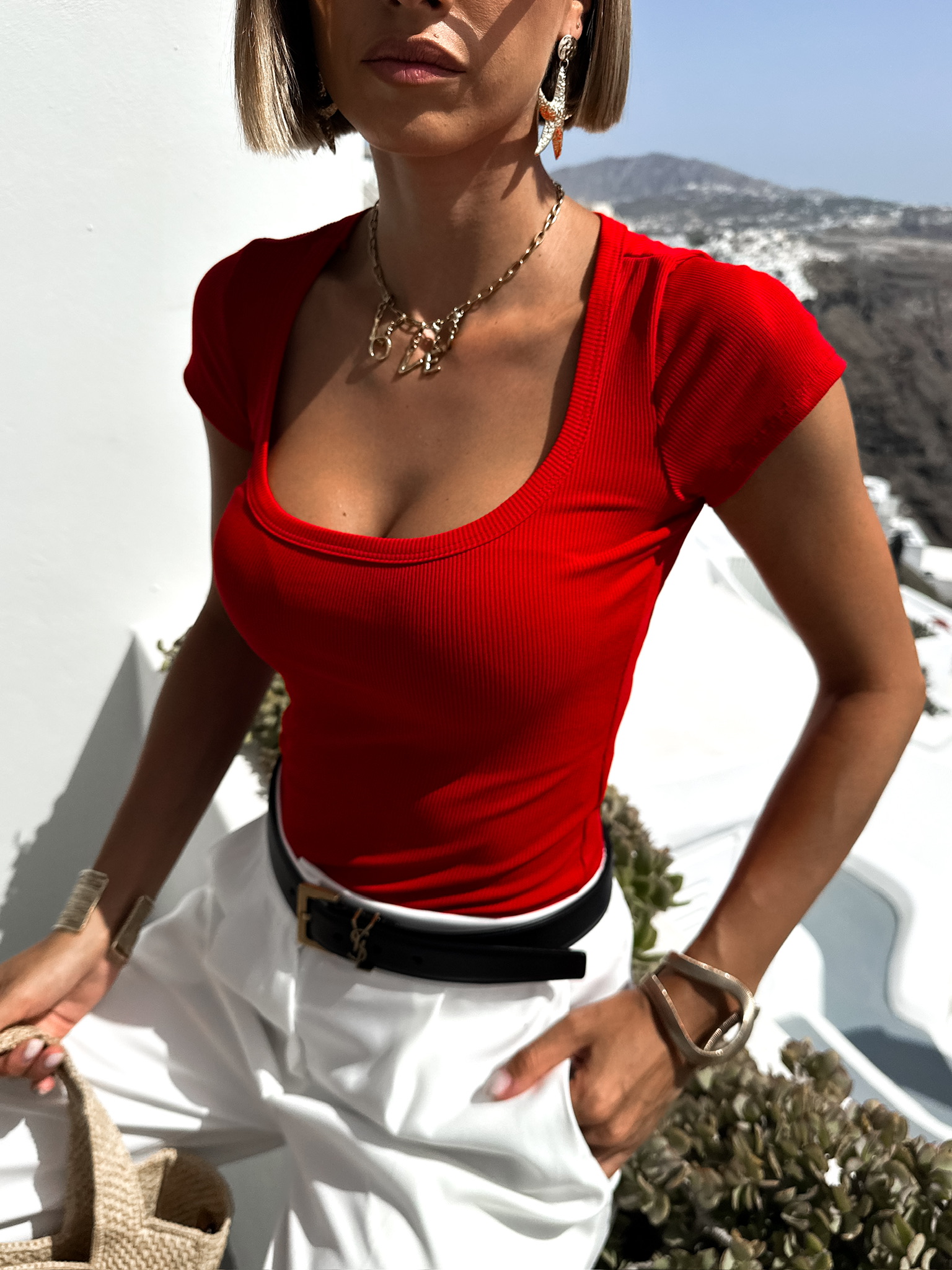 Červené basic rebrované tričko SILUSTE Veľkosť: ONESIZE