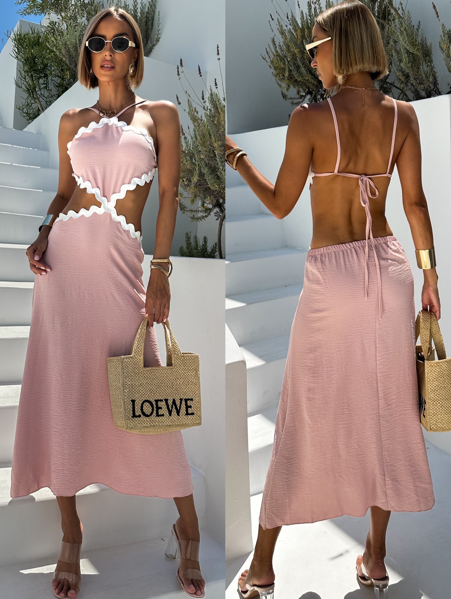 Staroružové dlhé šaty VANILLA s prestrihmi Veľkosť: ONESIZE