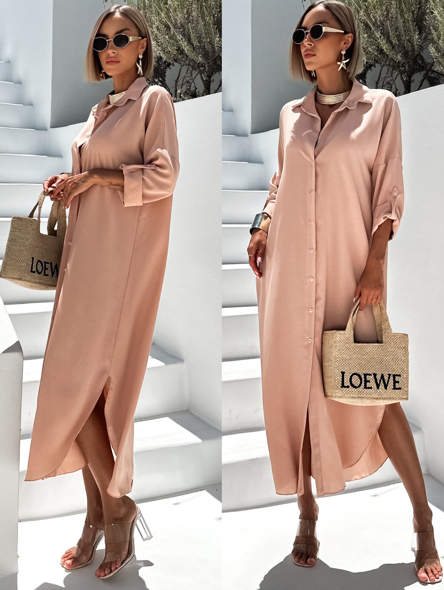 Staroružové dlhé maxi košeľové šaty NESSY Veľkosť: ONESIZE