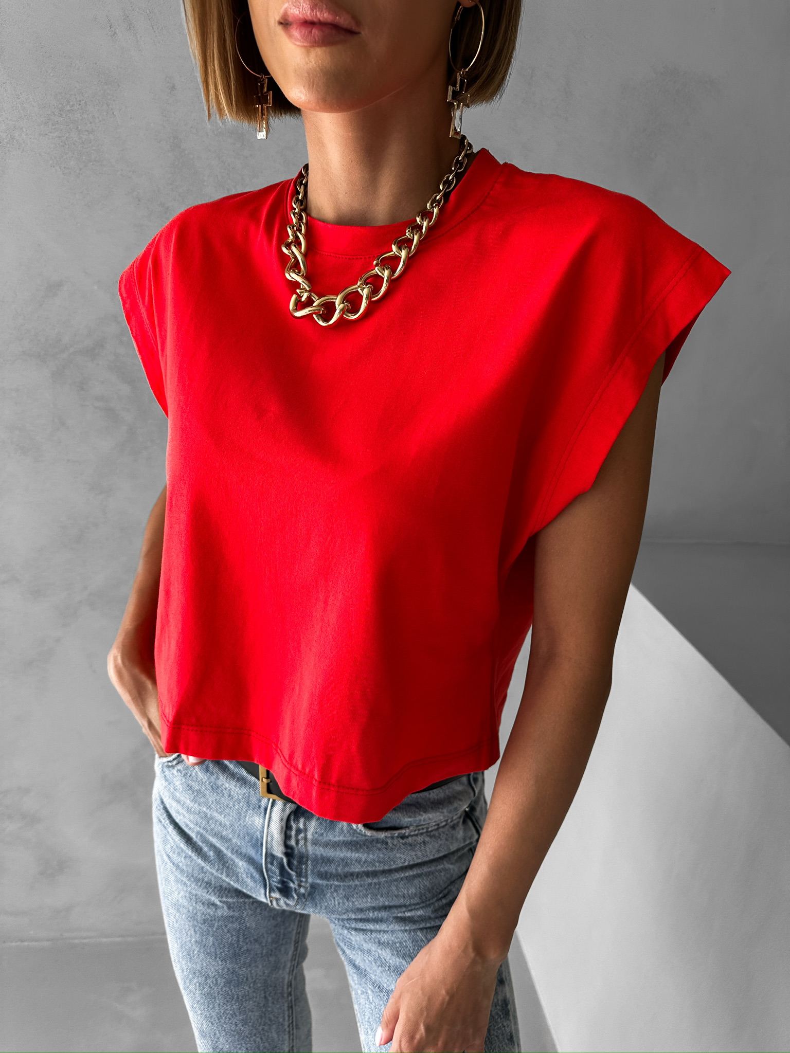 Červené basic bavlnené crop tričko CONROY Veľkosť: ONESIZE