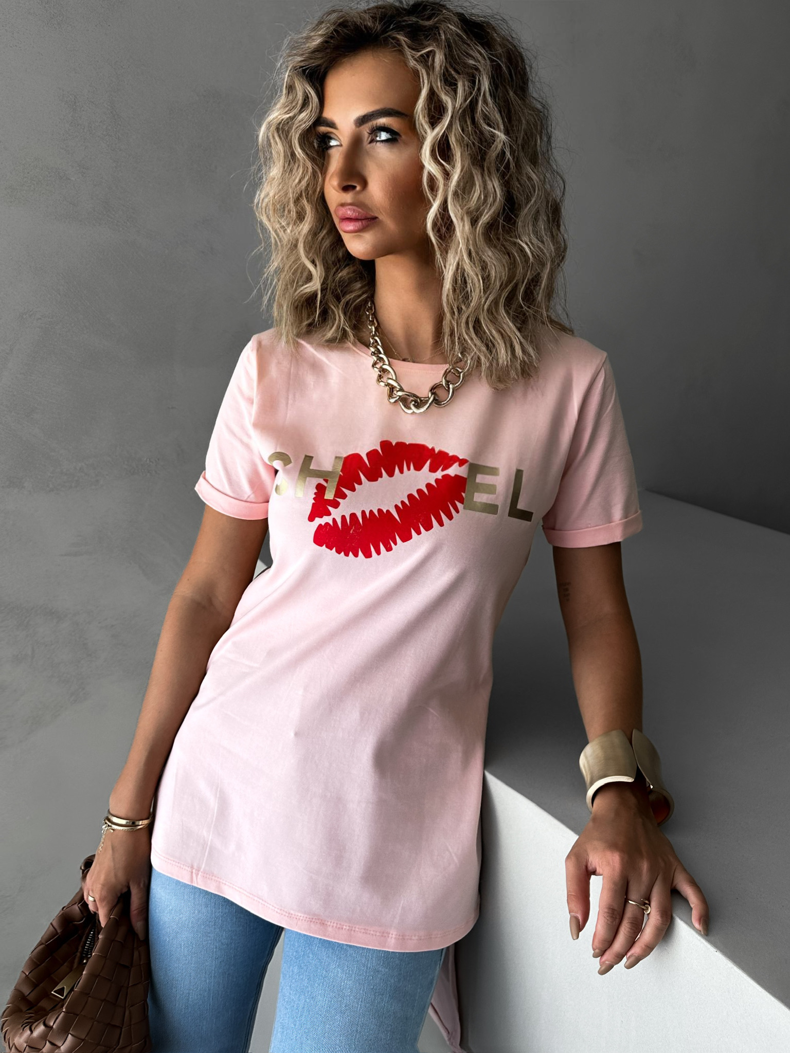 Svetloružové tričko CHANELLO s potlačou Veľkosť: ONESIZE