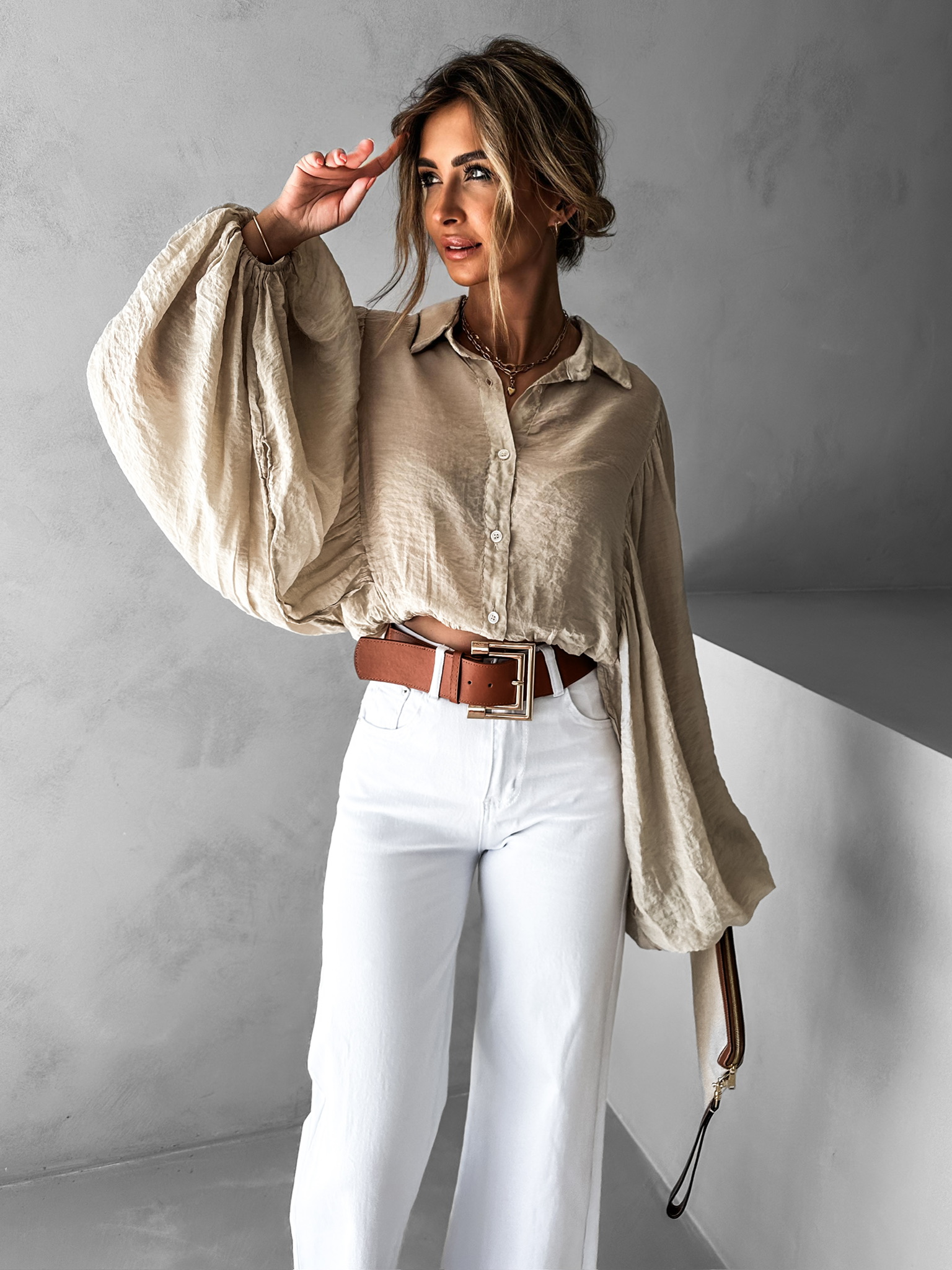 Béžová blúzka VALMIRES so širokými rukávmi Veľkosť: ONESIZE