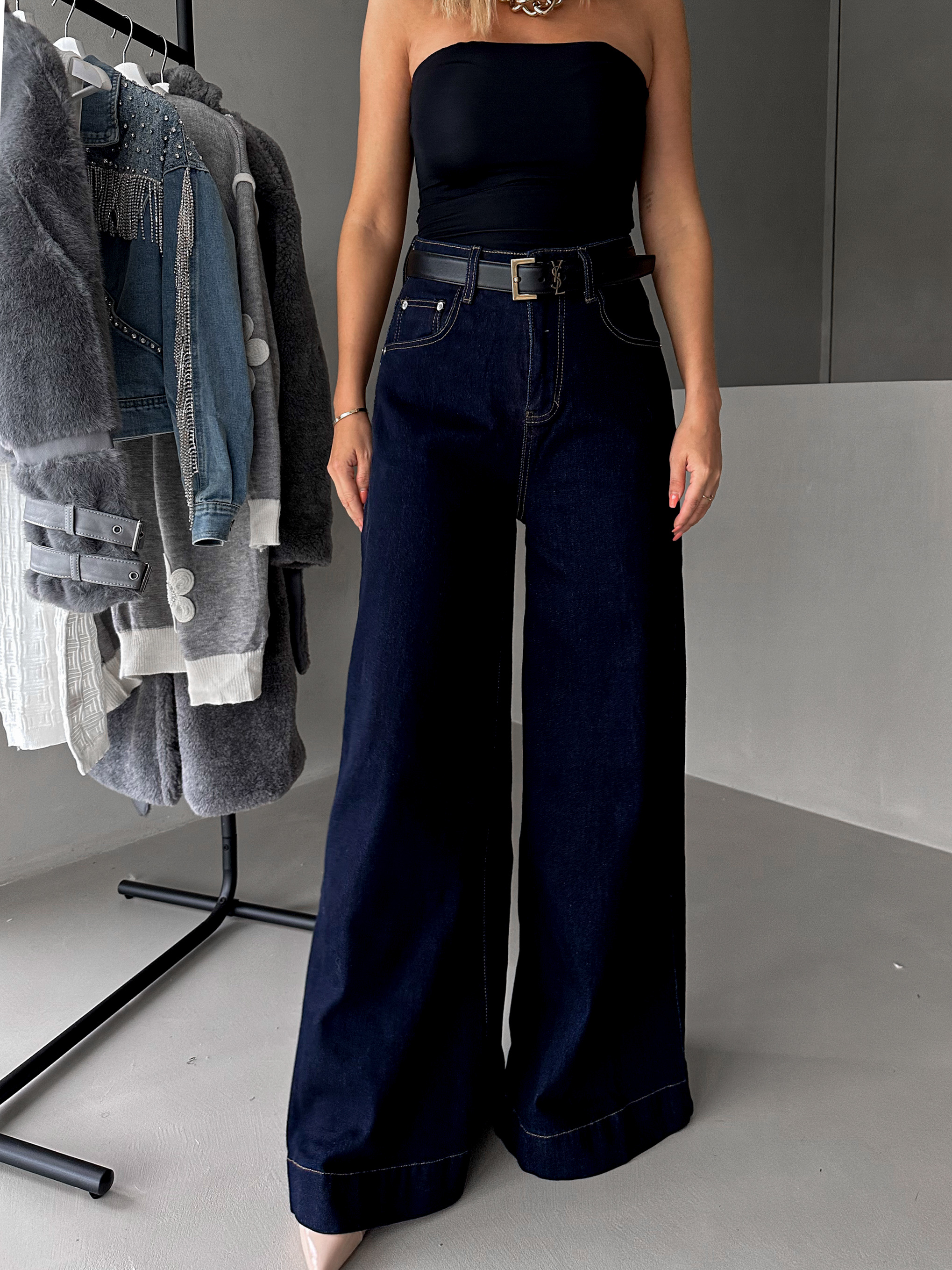 Tmavomodré wide leg široké džínsy JEZABEL Veľkosť: S