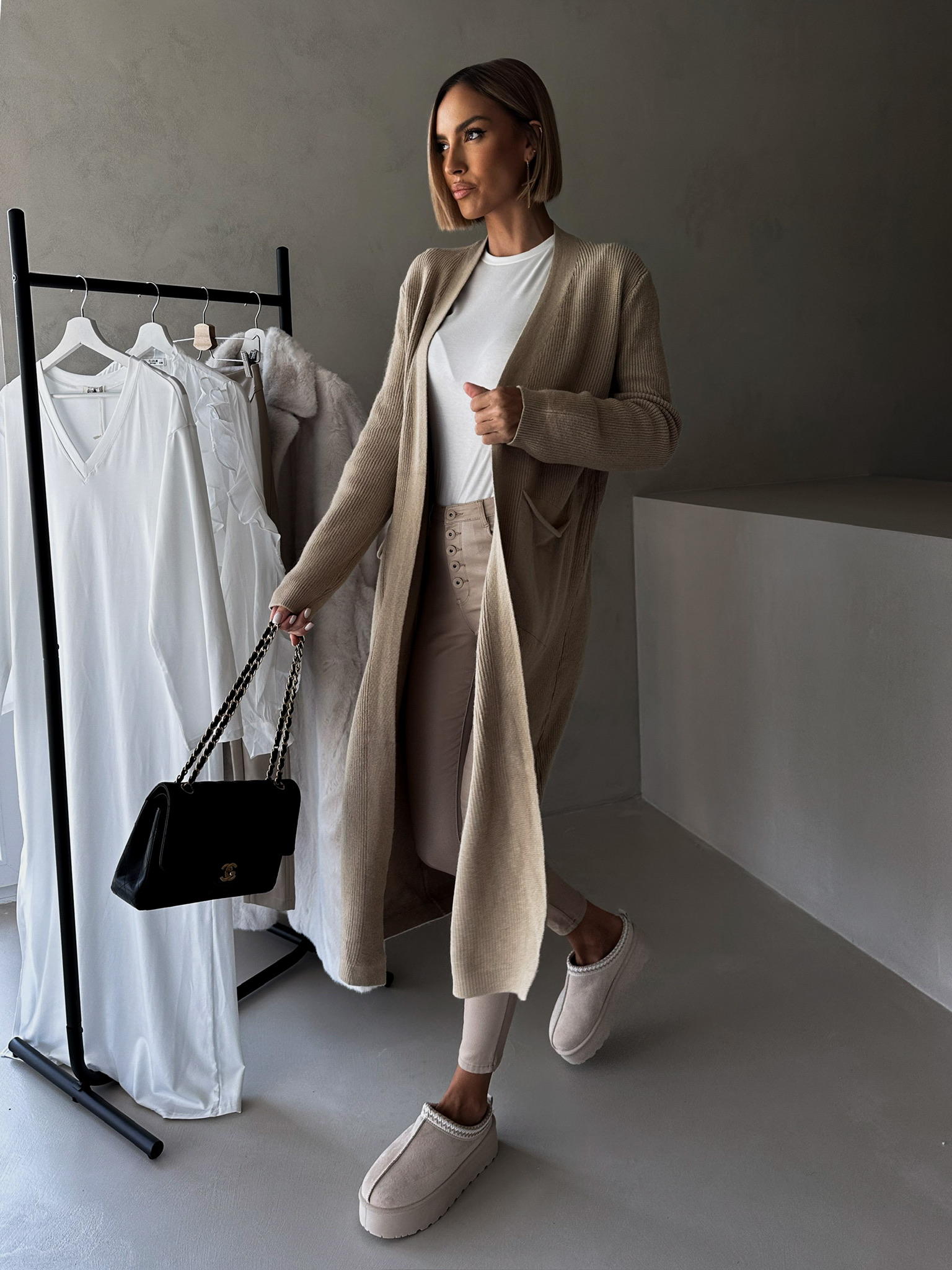 Béžový dlhý kardigán ELIGIE Veľkosť: S/M