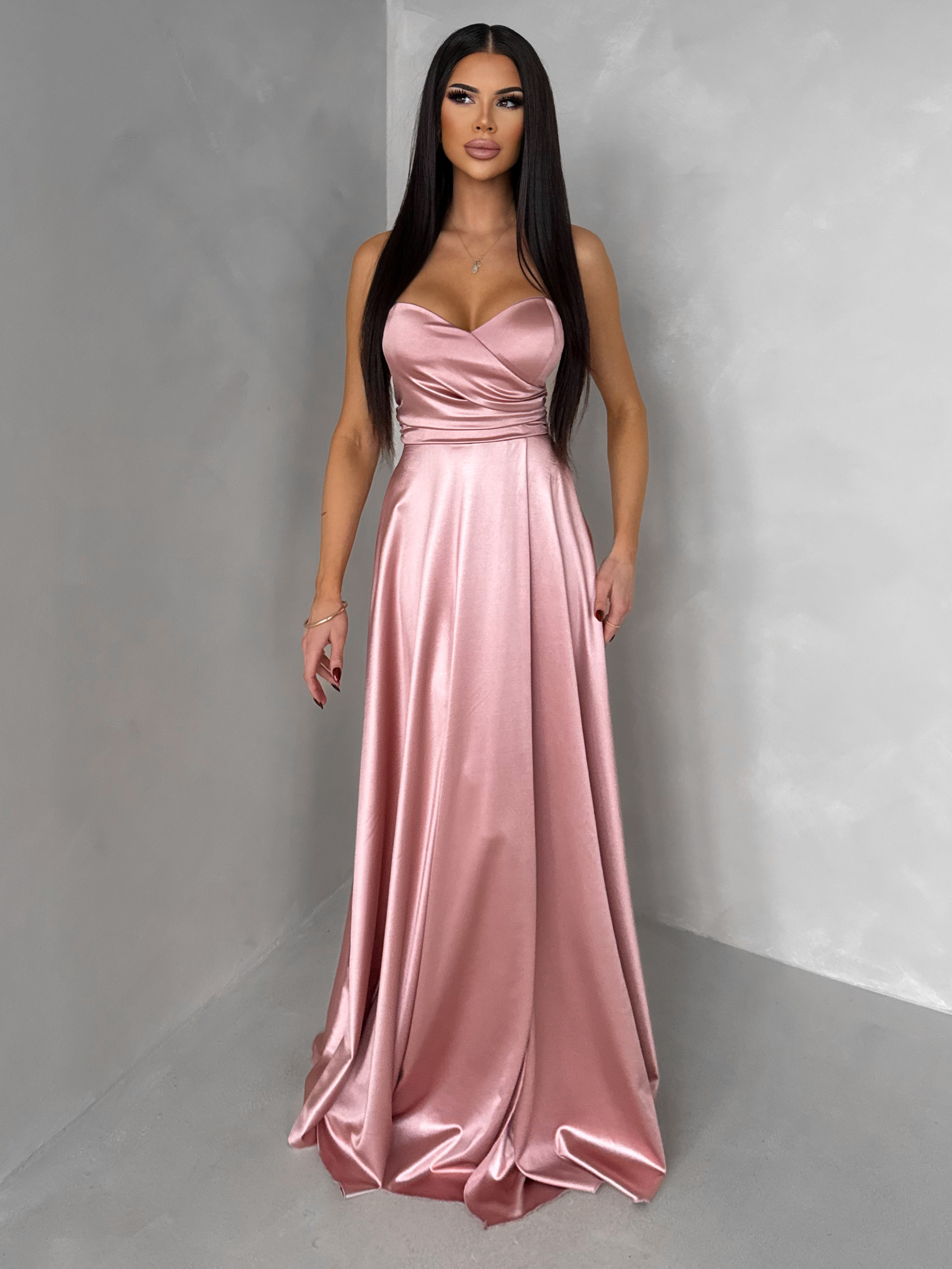 Staroružové spoločenské dlhé šaty SYCHAEUS bez ramienok Veľkosť: ONESIZE