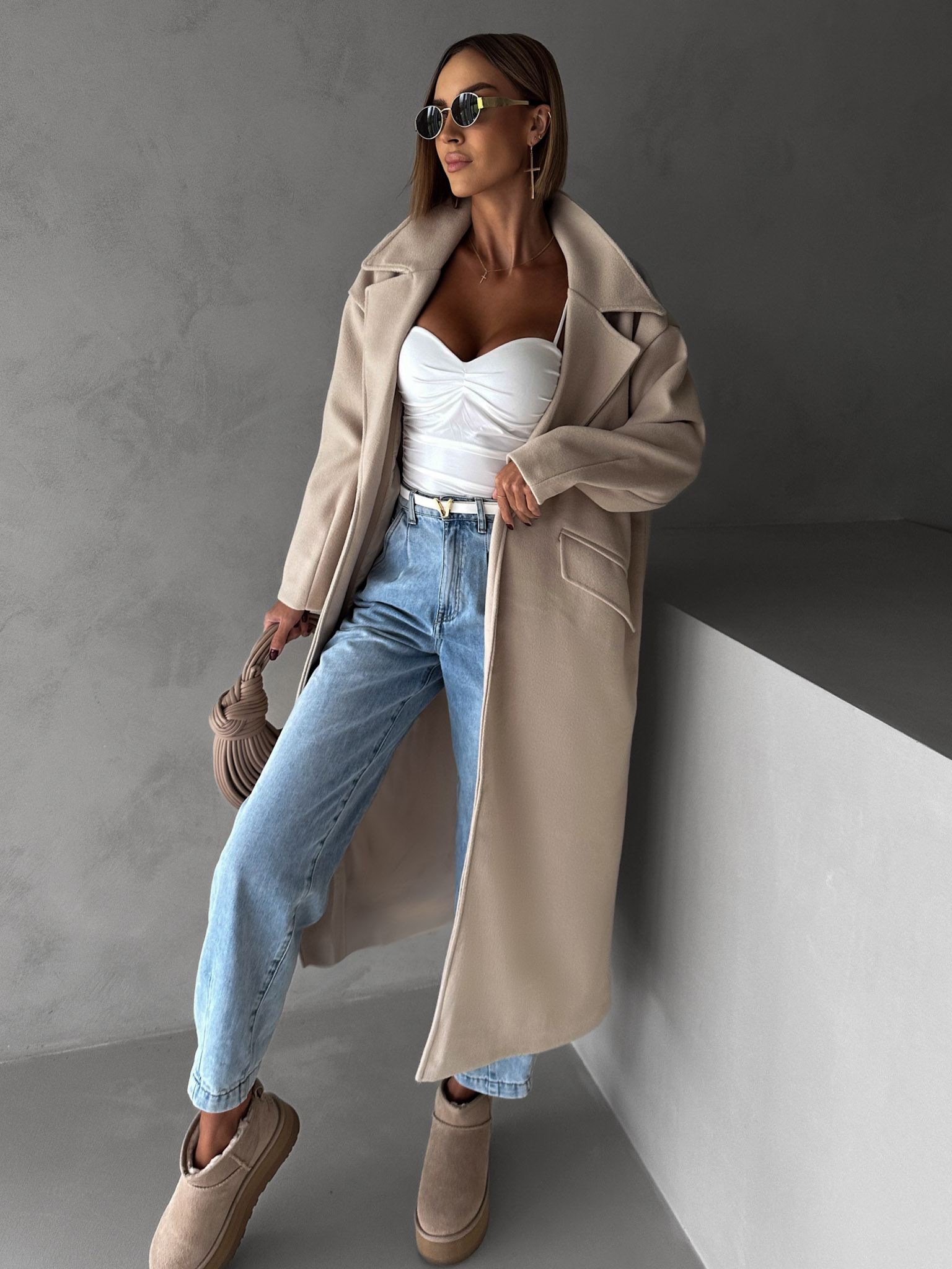 Béžový dlhý oversize kabát YATTO Veľkosť: ONESIZE