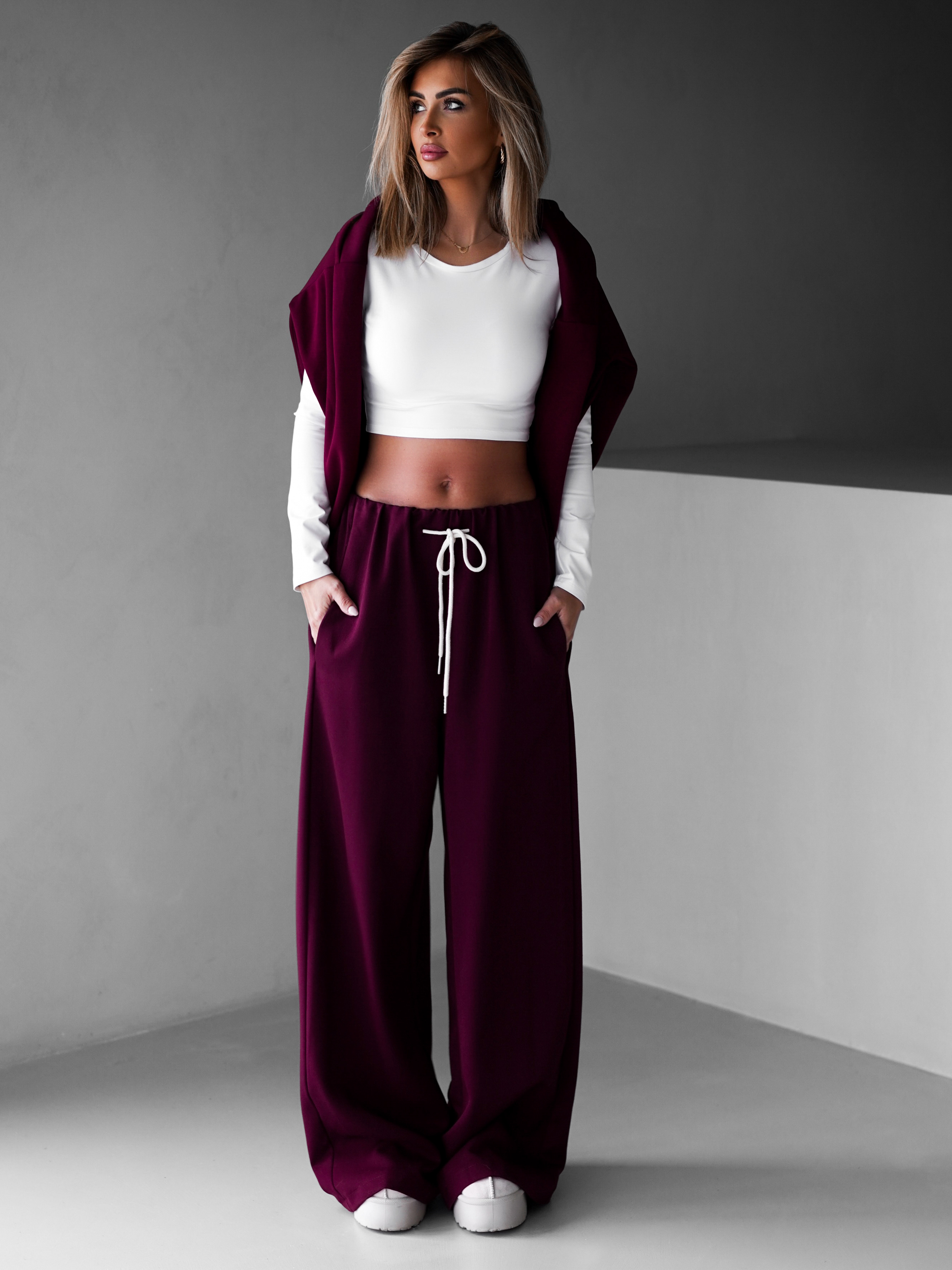 Bordové široké nohavice SOFIER s rozšírenými nohavicami Veľkosť: ONESIZE