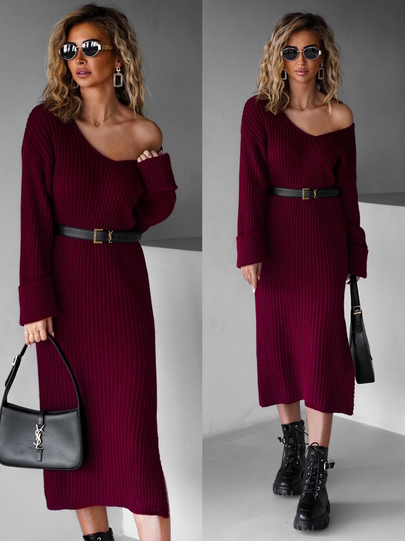 Bordo svetrové šaty TERISITA s výstrihom Veľkosť: ONESIZE