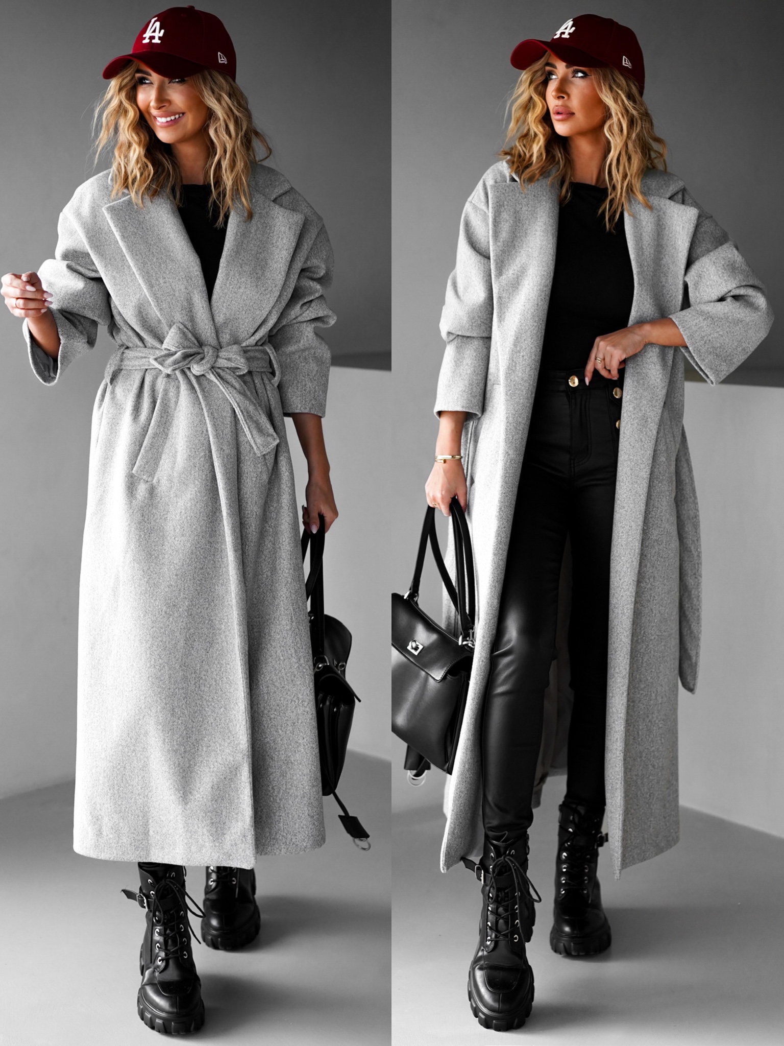 Šedý dlhý basic flaušový kabát LOTTA Veľkosť: ONESIZE